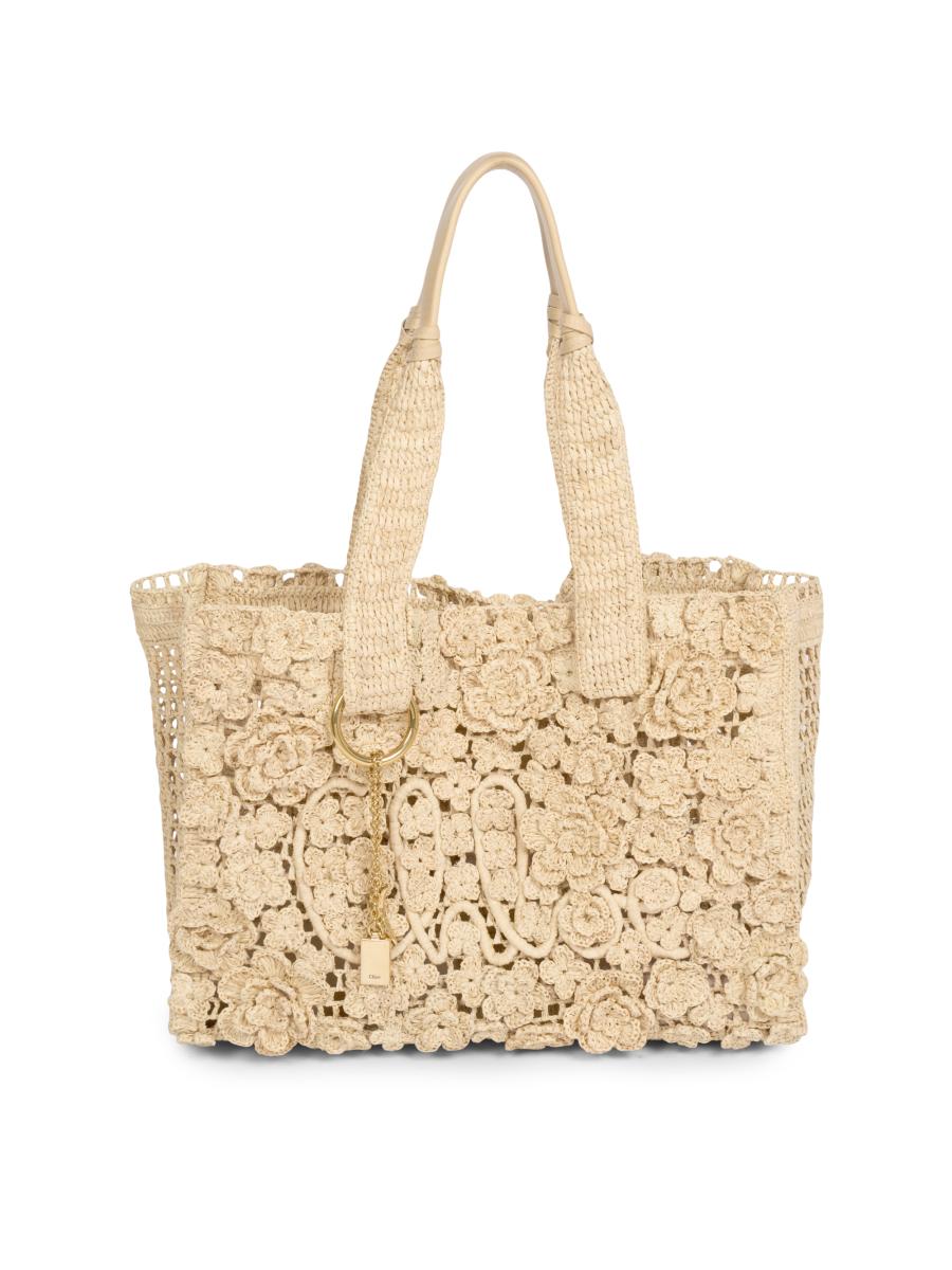 Chloé Women's Summer Banana Small Floral Raffia Tote Bag In Sand