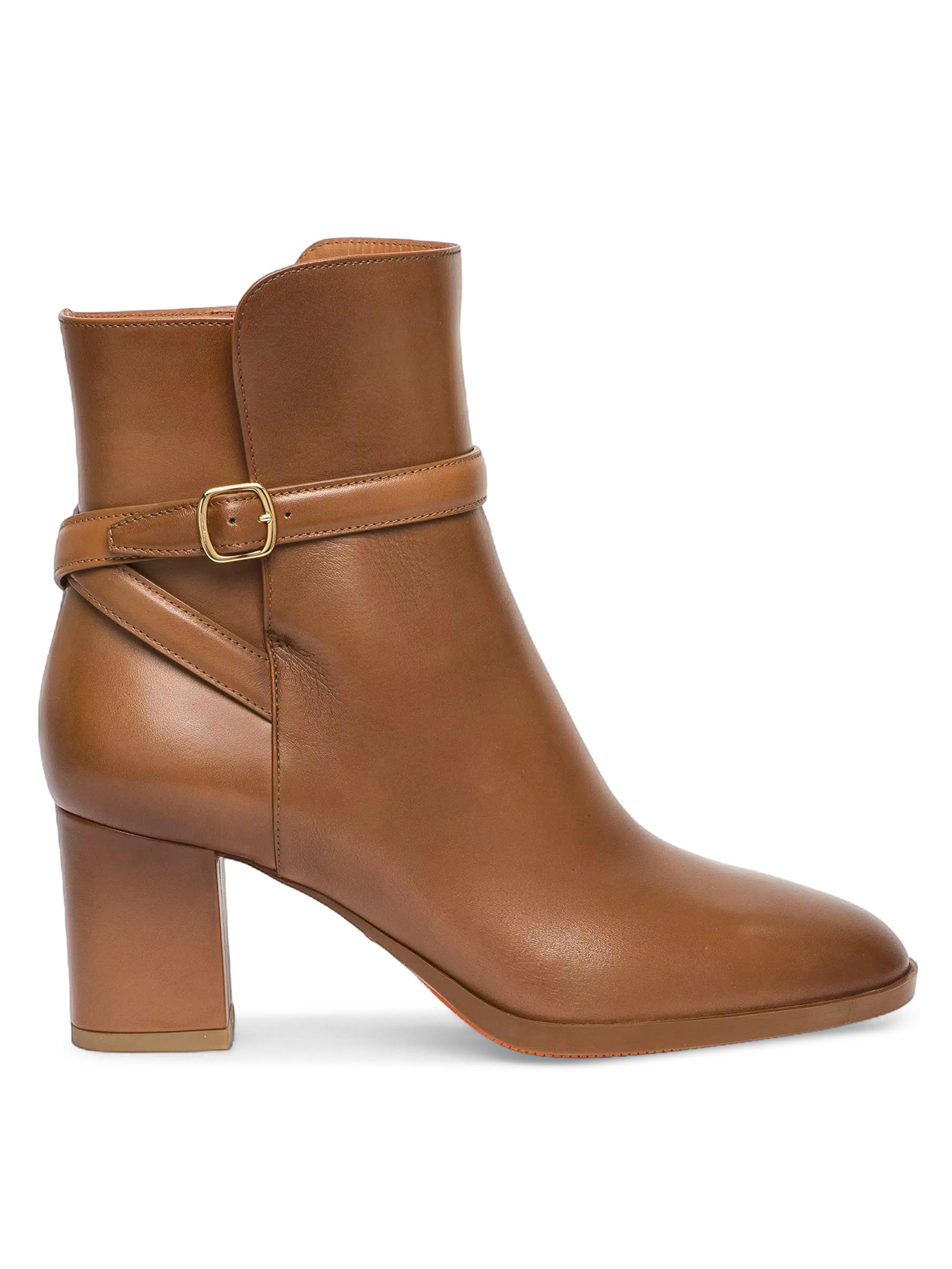 Santoni Women's Andy 65MM Leather Block-Heel Booties - Brown