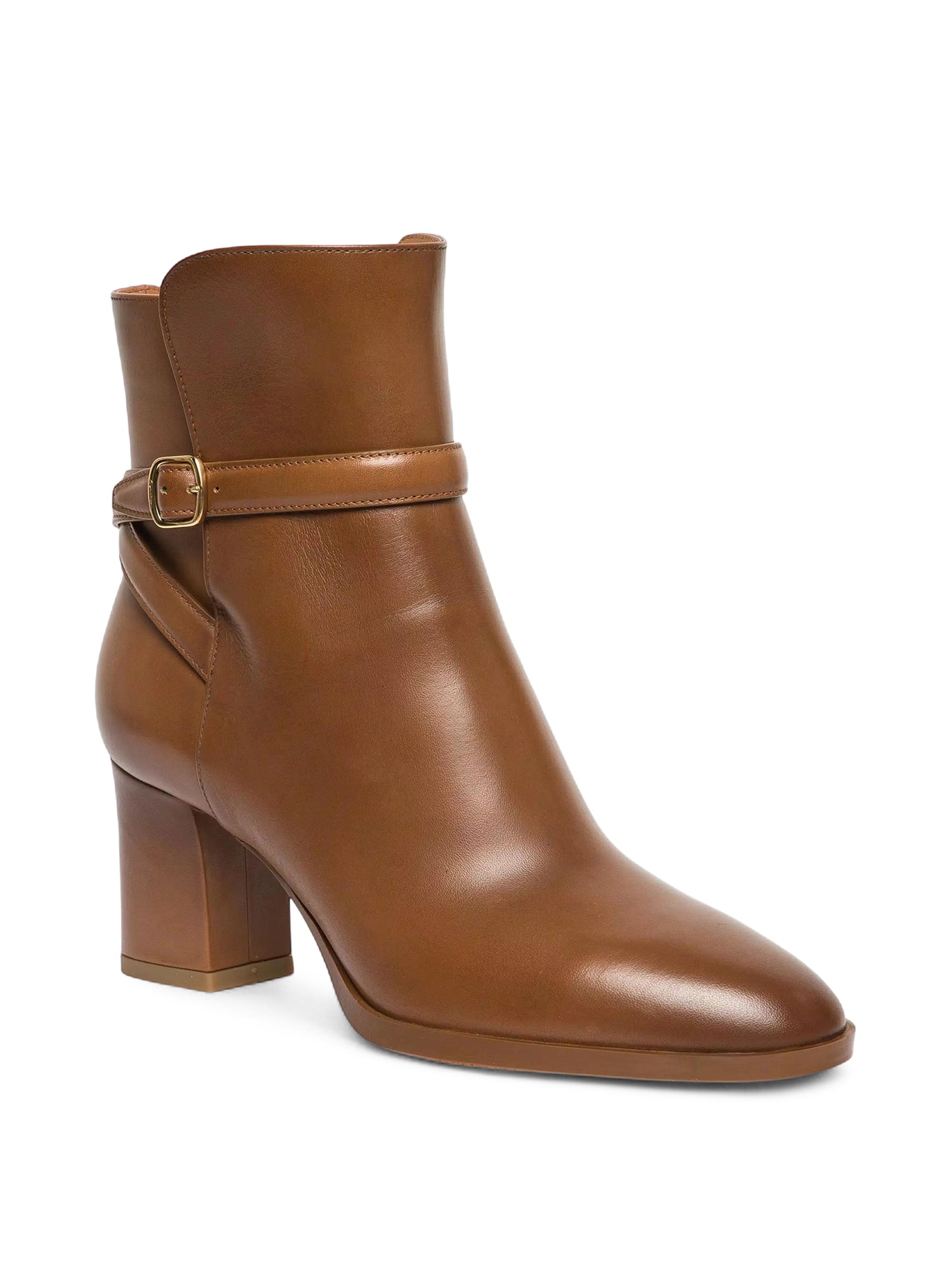 Santoni Women's Andy 65MM Leather Block-Heel Booties - Brown | Thumbnail 2