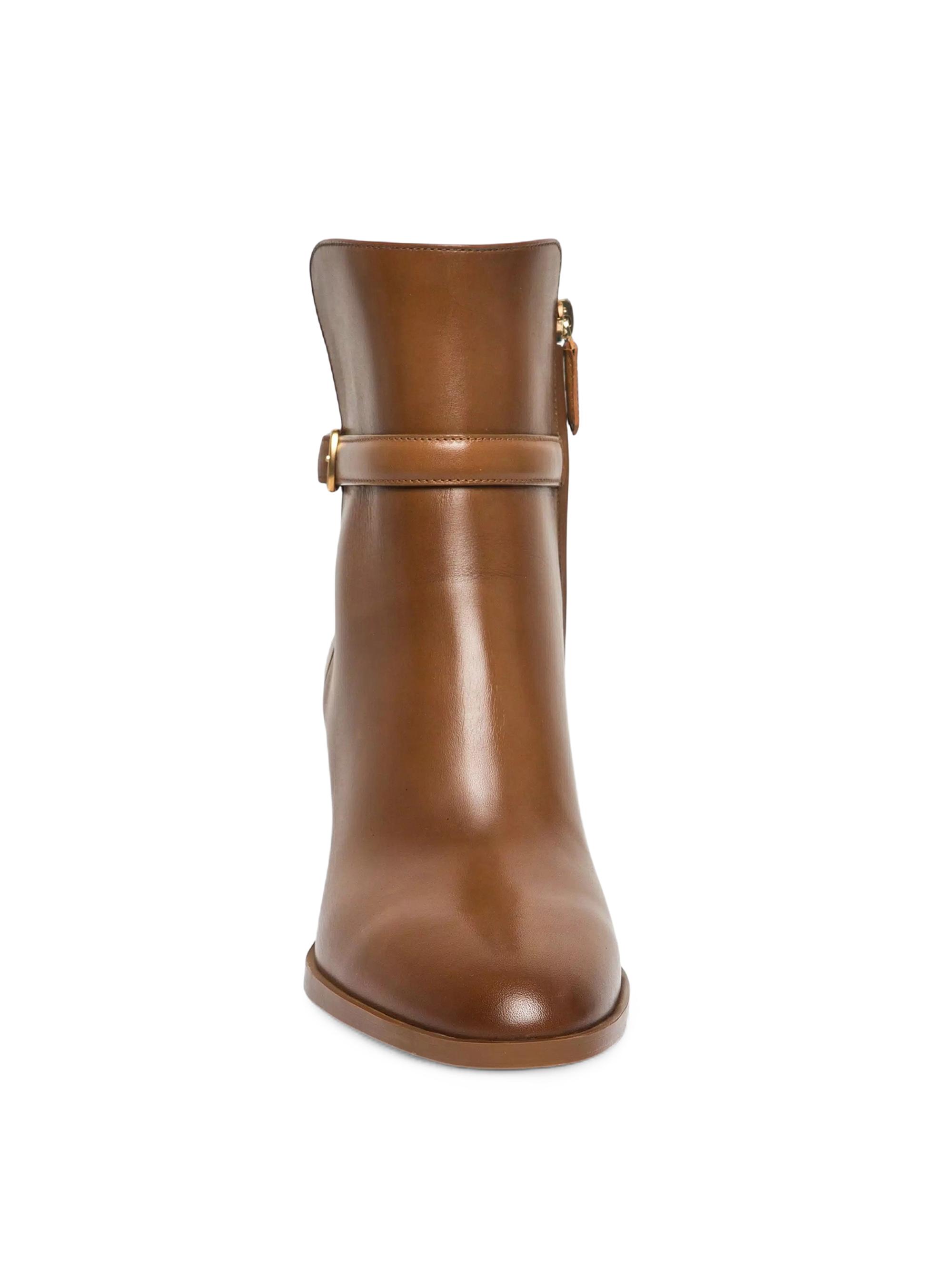 Santoni Women's Andy 65MM Leather Block-Heel Booties - Brown | Thumbnail 3