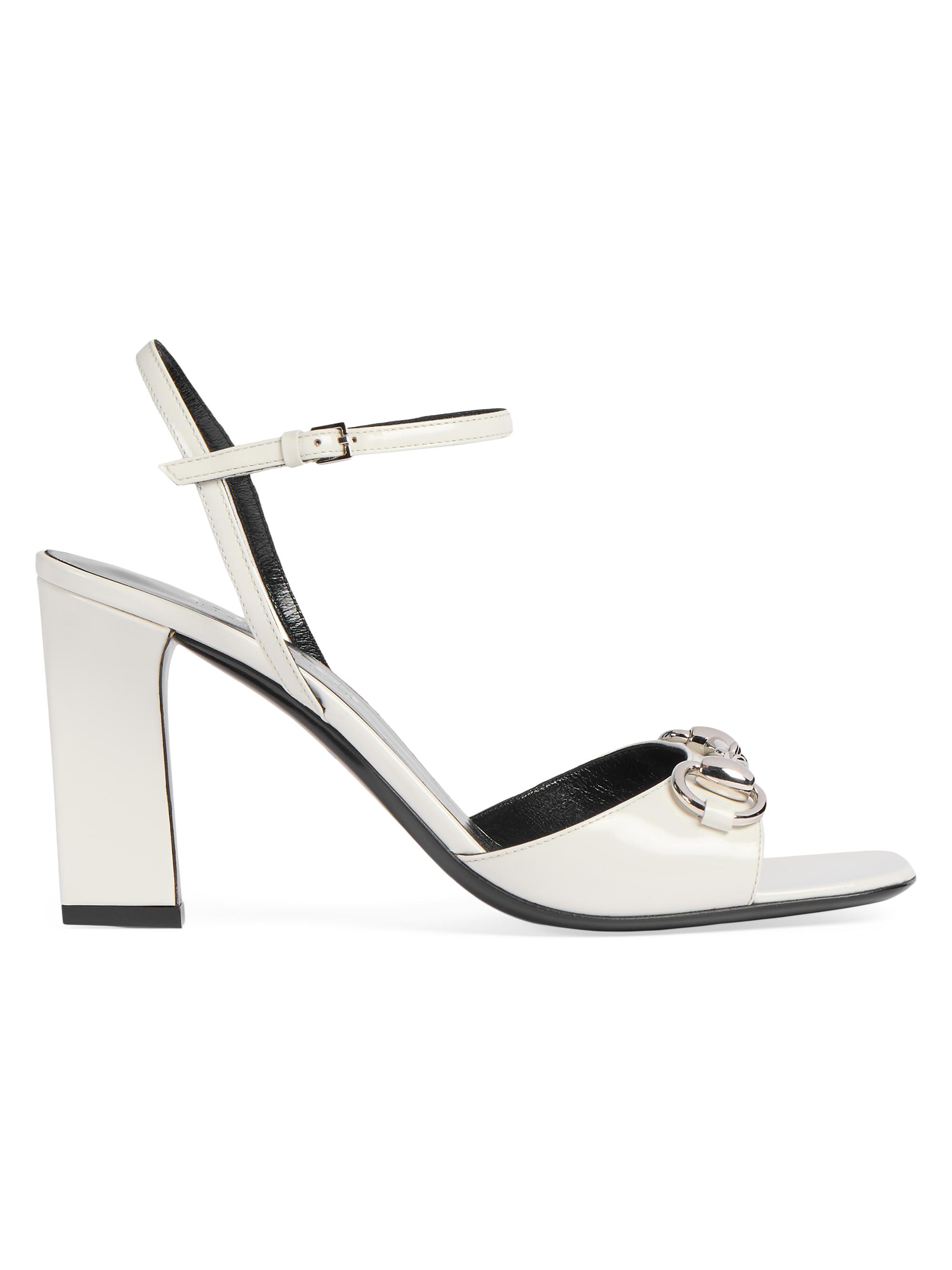 Gucci Women's Signora 85MM Leather Block-Heel Sandals - White Bamboo