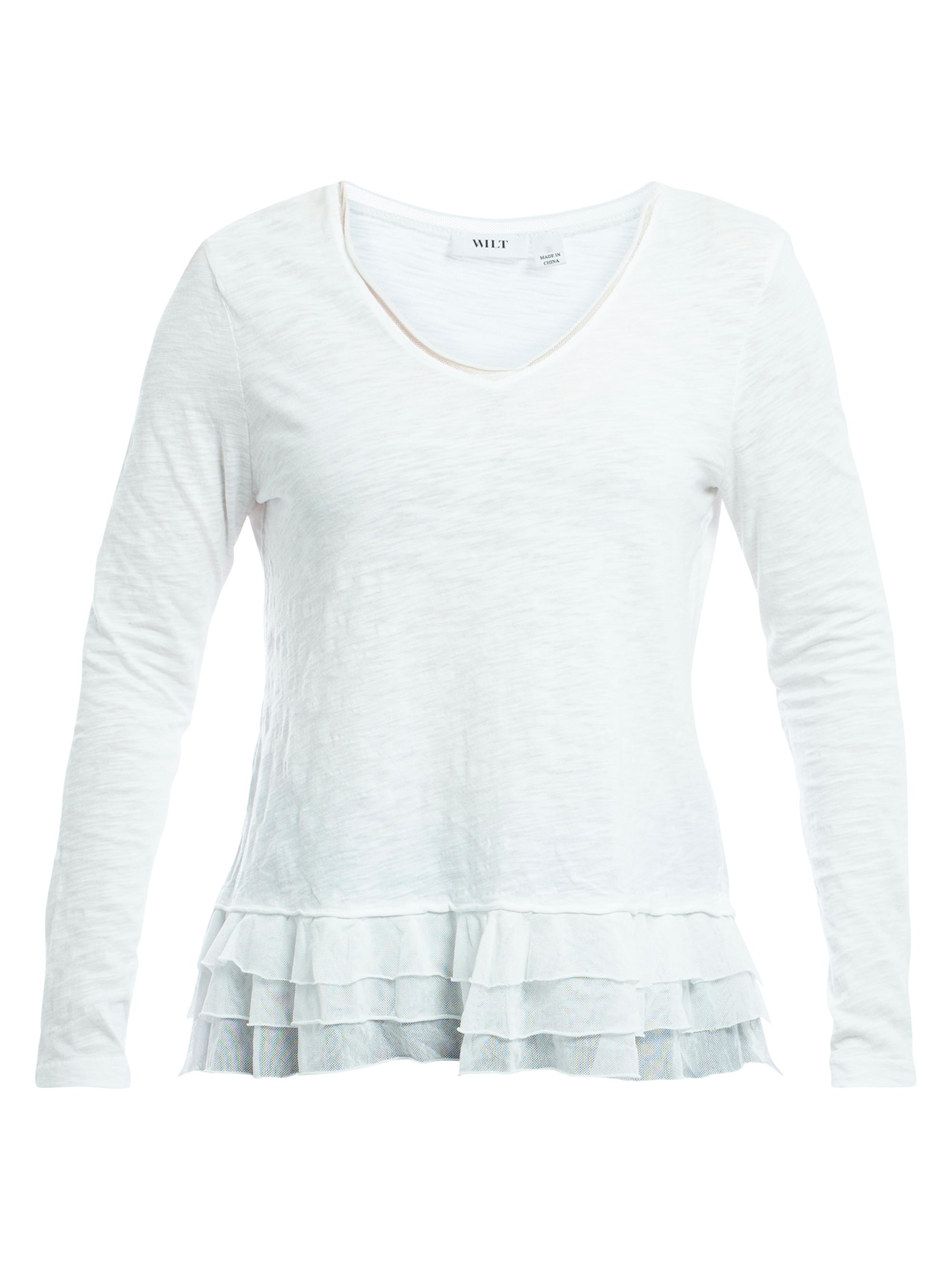 Wilt Women's V-Neck Mixed Media Long Sleeve Tee - White