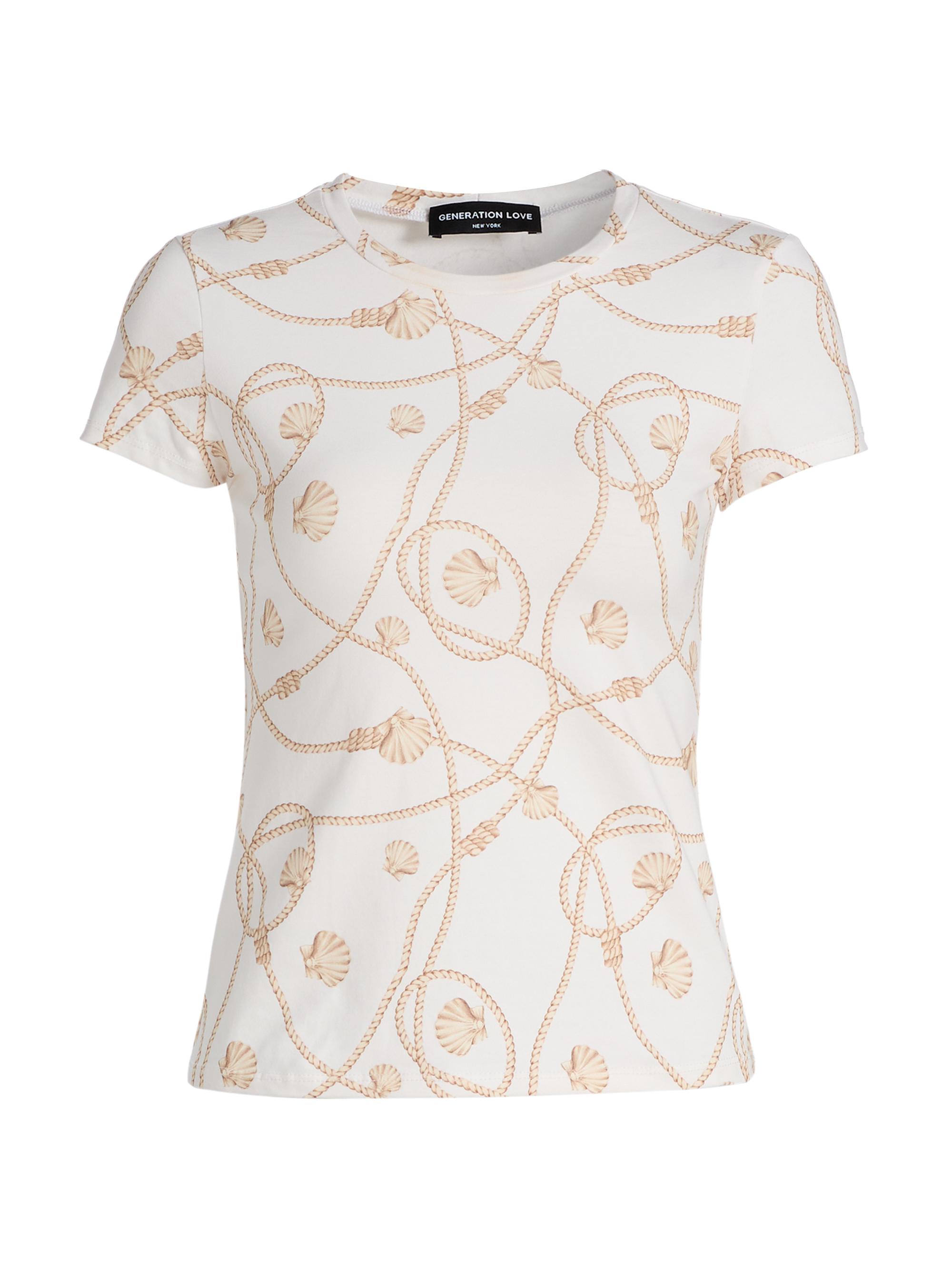 Generation Love Women's Eva Rope-Print T-Shirt - Seashell Rope White | Thumbnail 8