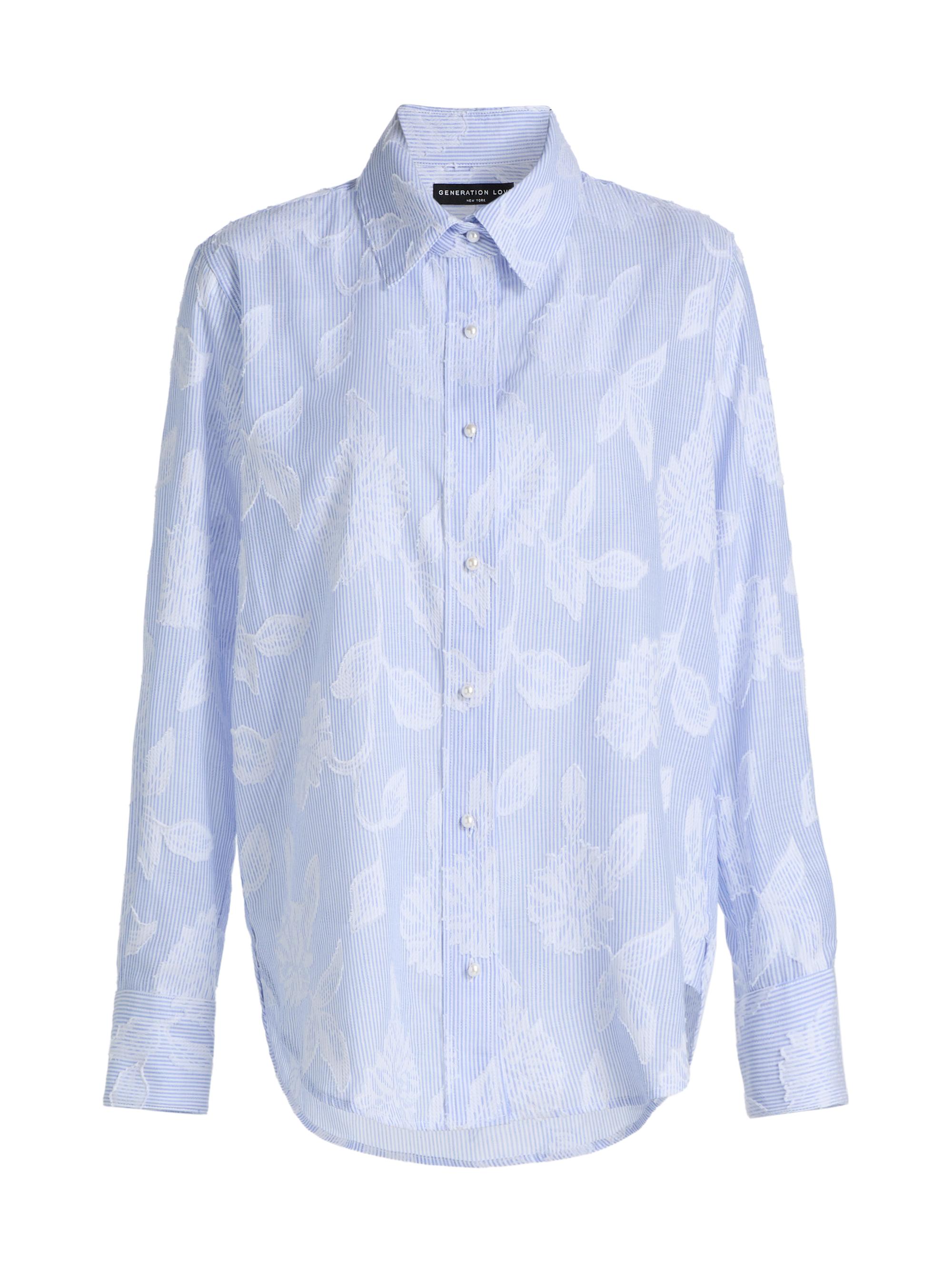 Generation Love Women's Malinda Floral Stripe Cotton Shirt - Light Blue White