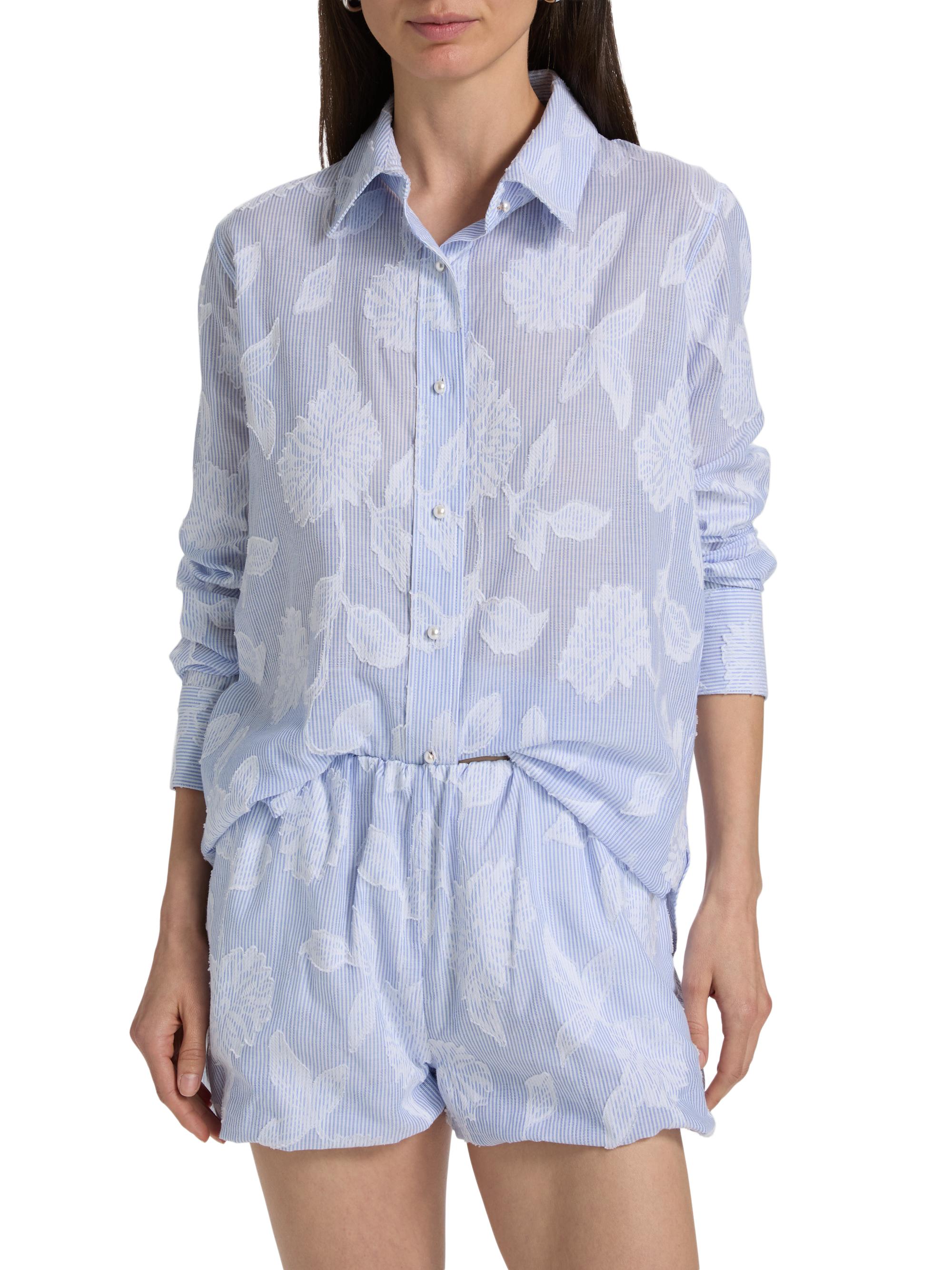 Generation Love Women's Malinda Floral Stripe Cotton Shirt - Light Blue White | Thumbnail 3