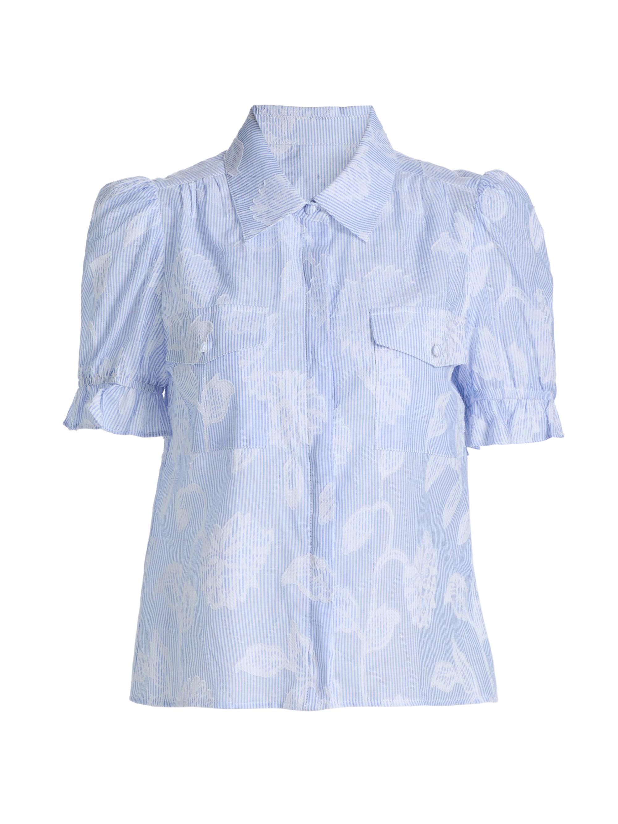 Generation Love Women's Mina Floral-Stripe Cotton Shirt - Light Blue White