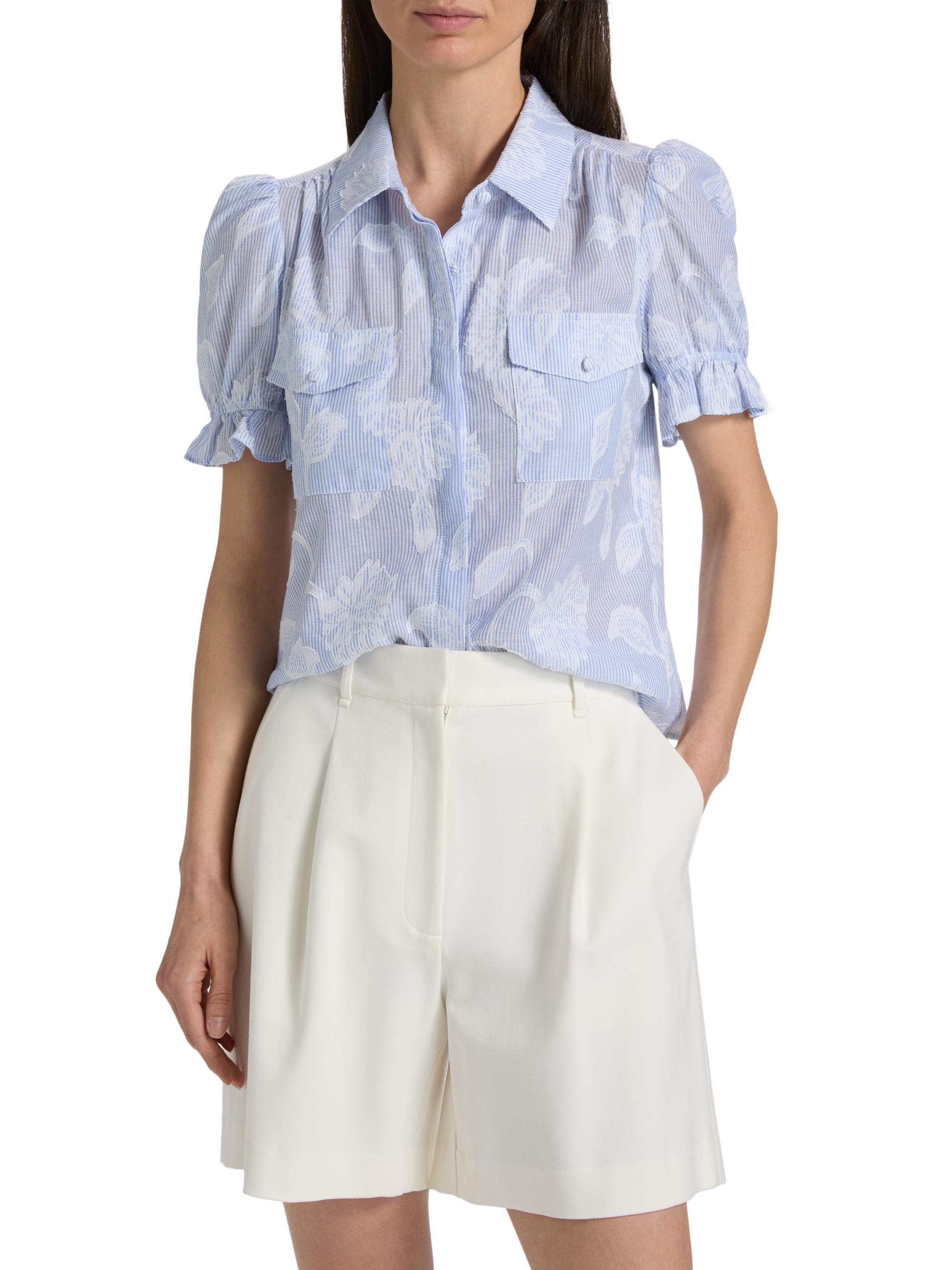 Generation Love Women's Mina Floral-Stripe Cotton Shirt - Light Blue White | Thumbnail 3