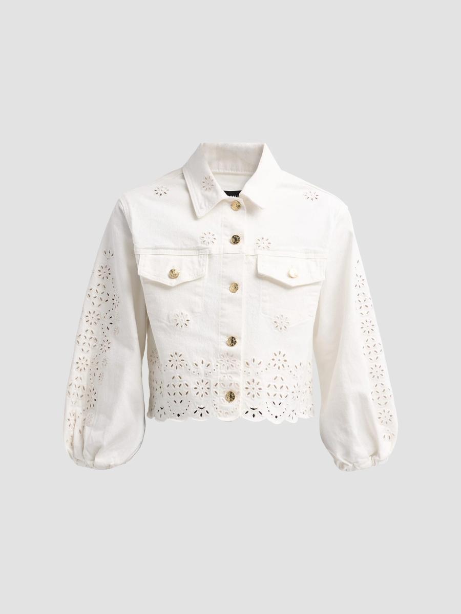 Generation Love Lumere Floral Eyelet Crop Denim Jacket | Saks Fifth Avenue