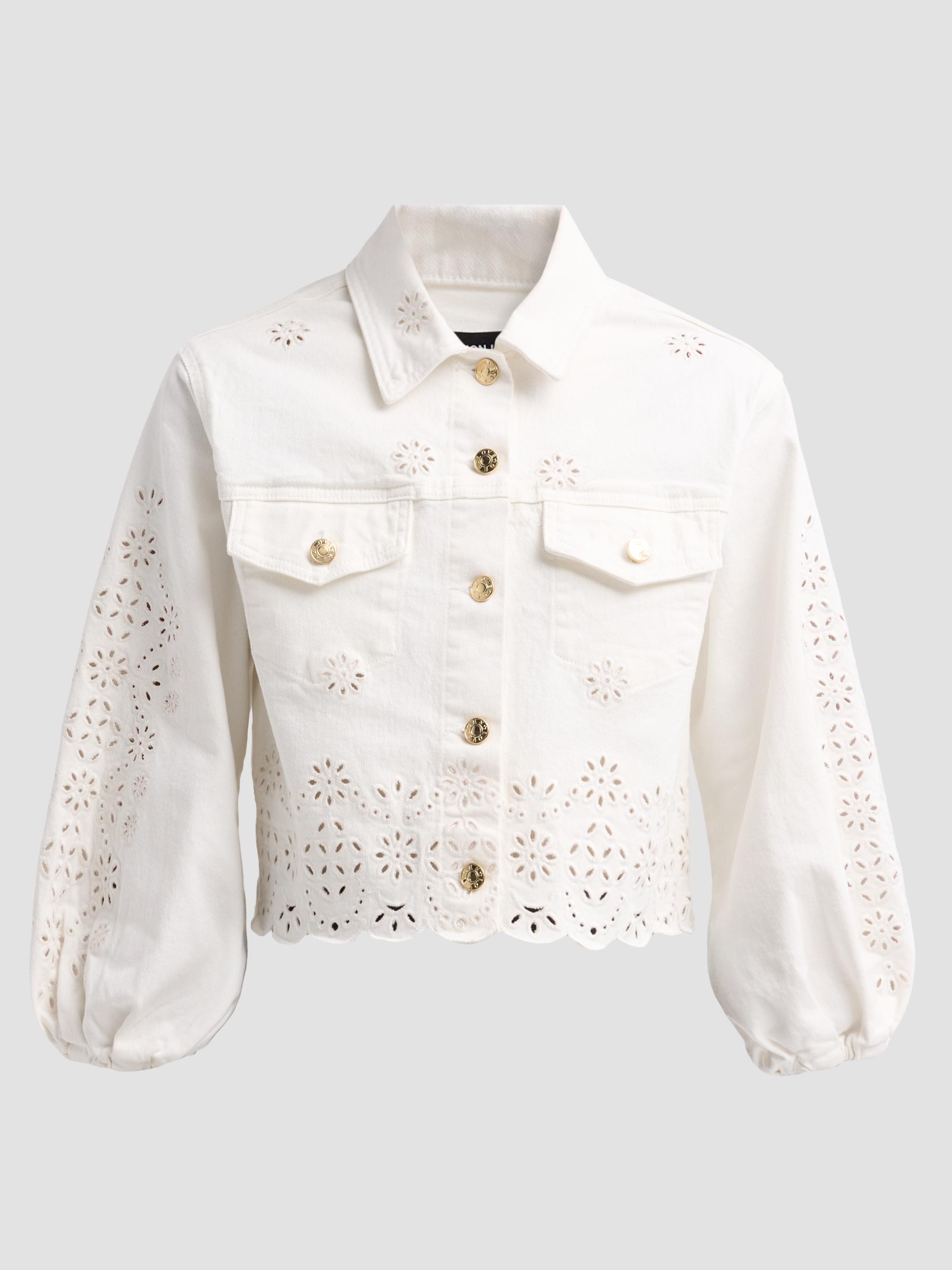 Generation Love Women's Lumere Floral Eyelet Crop Denim Jacket - Chalk White | Thumbnail 6