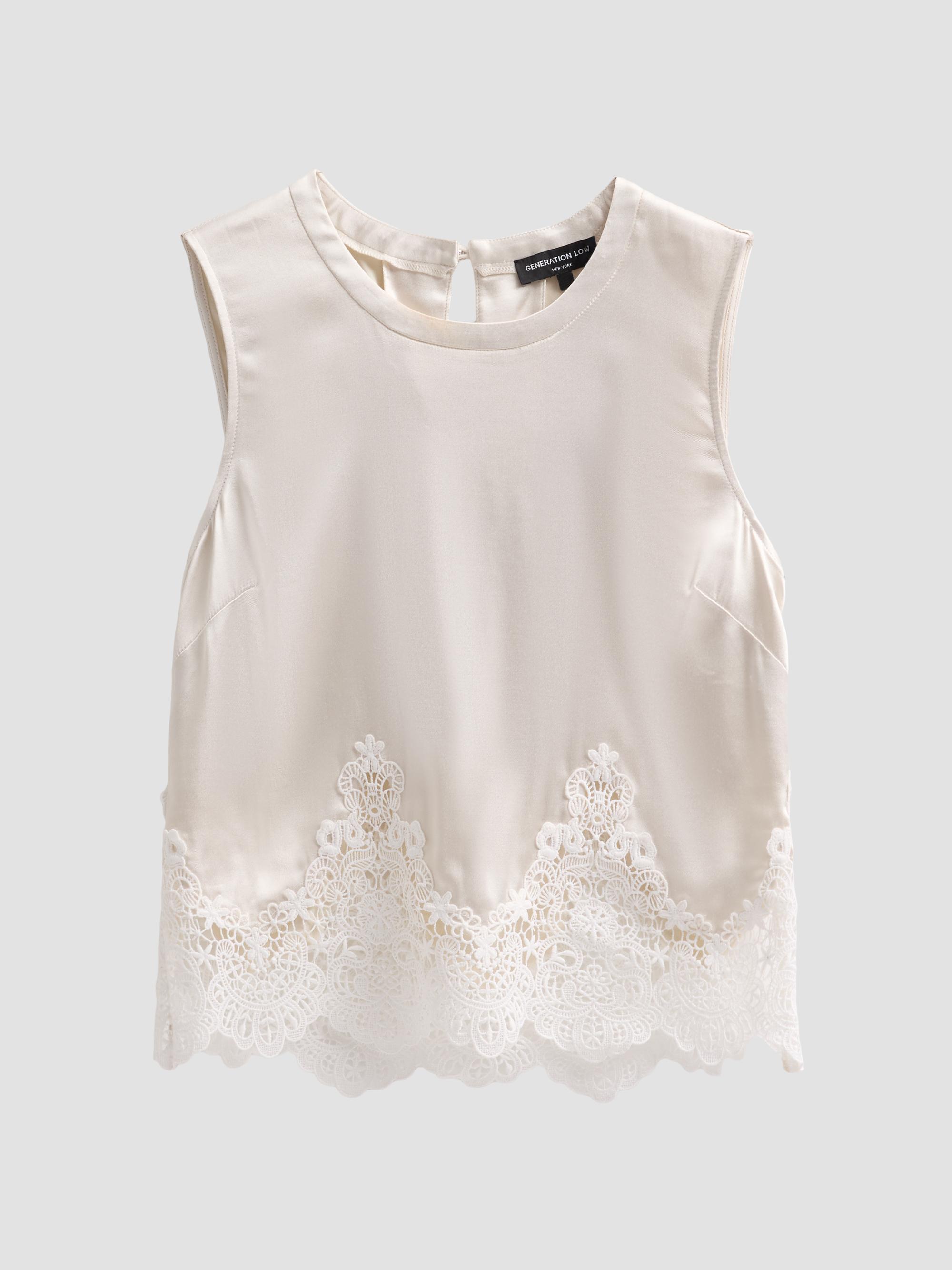 Generation Love Women's Tegan Lace Trim Liquid Satin Top - Off White White | Thumbnail 6