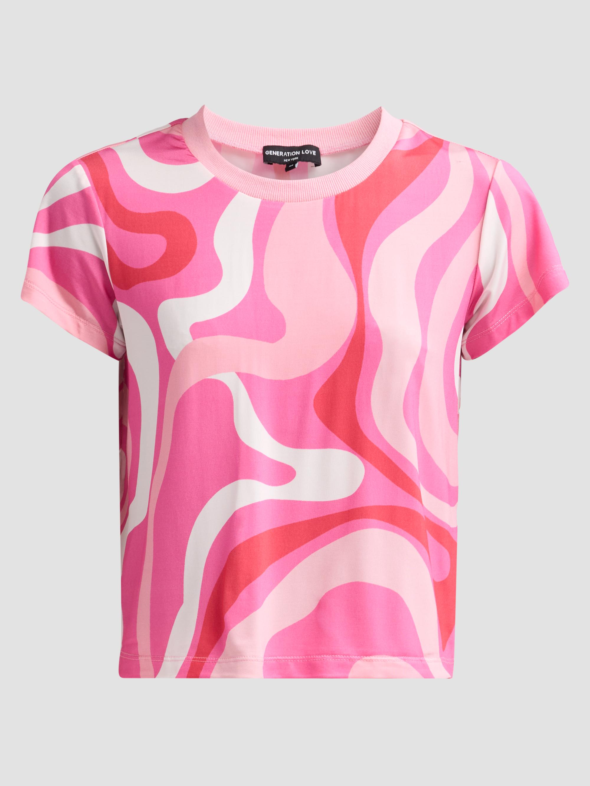 Generation Love Women's Kai Geo Jersey Crewneck T-Shirt - Wavy Geo Pink | Thumbnail 6