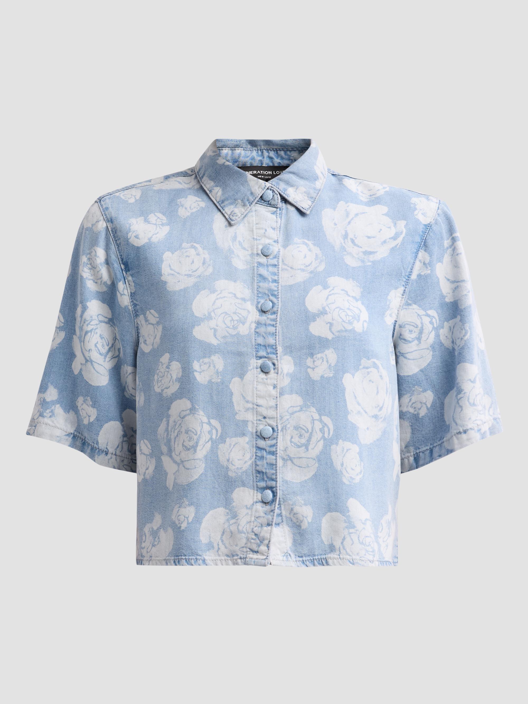 Generation Love Women's Heidi Floral Crop Denim Shirt - Floral Light Blue | Thumbnail 6