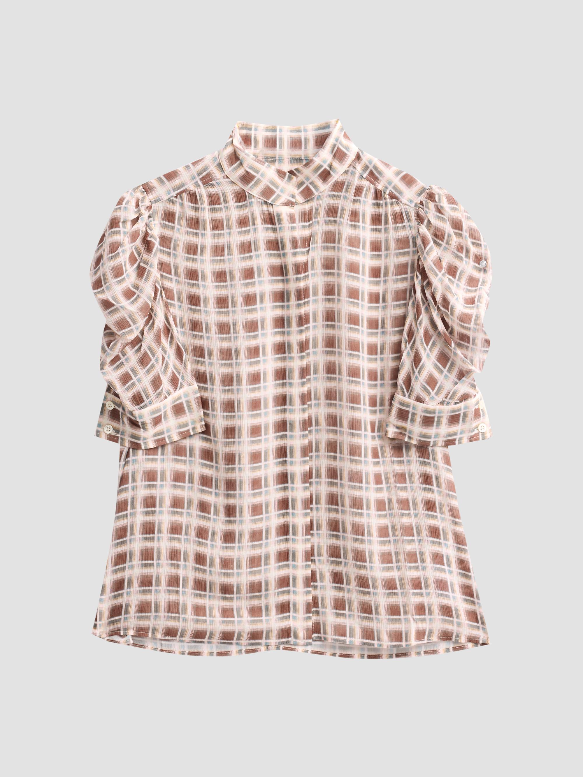 FRAME Women's The Gillian Silk Top - Silver Peony Plaid | Thumbnail 6