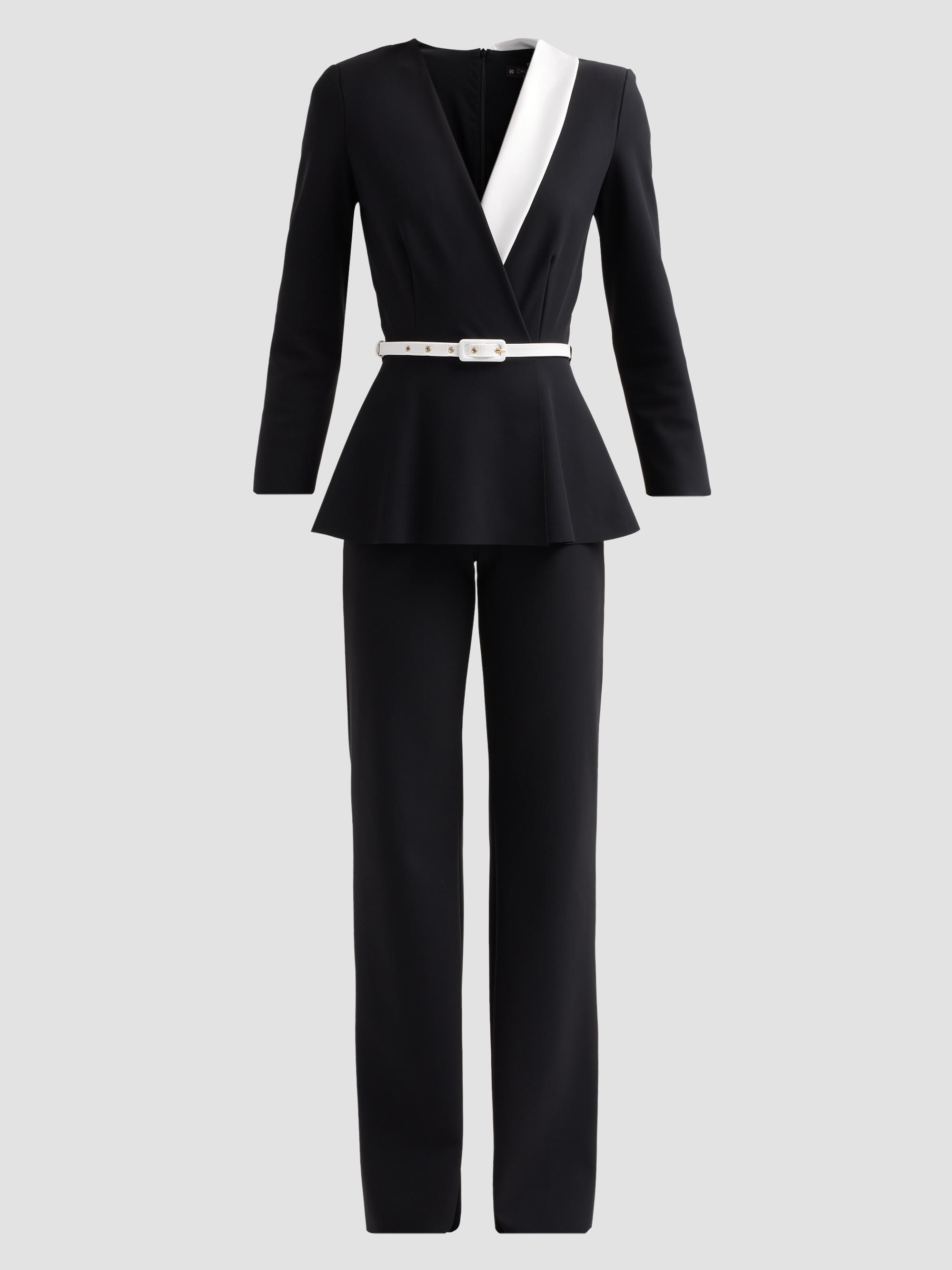 Chiara Boni La Petite Robe Women's Hollis Mix Media Peplum Jumpsuit - Black White