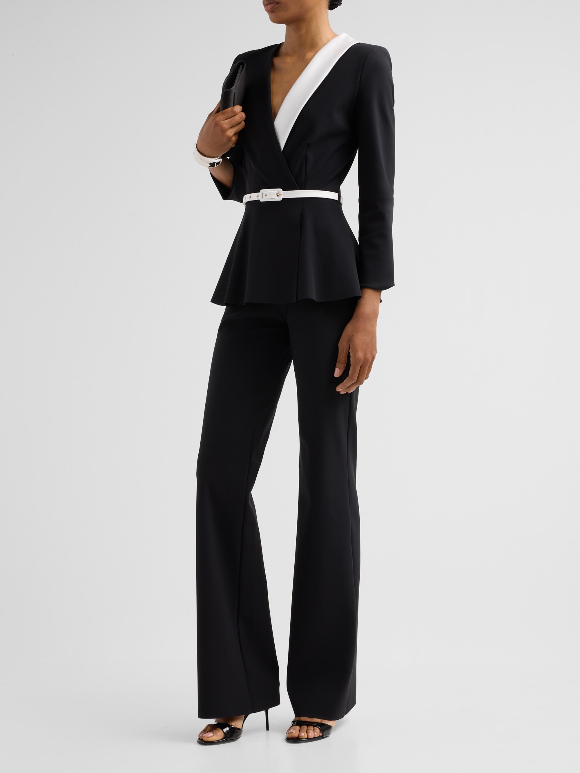 Chiara Boni La Petite Robe Women's Hollis Mix Media Peplum Jumpsuit - Black White | Thumbnail 4