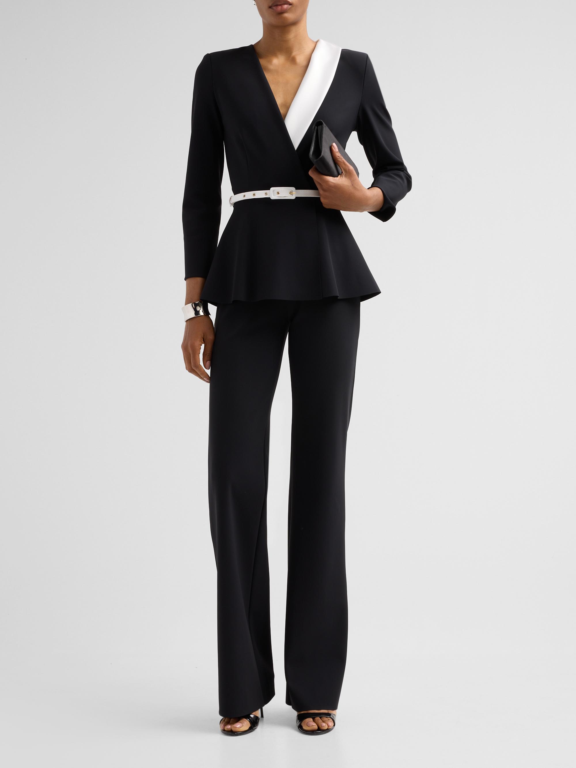 Chiara Boni La Petite Robe Women's Hollis Mix Media Peplum Jumpsuit - Black White | Thumbnail 2