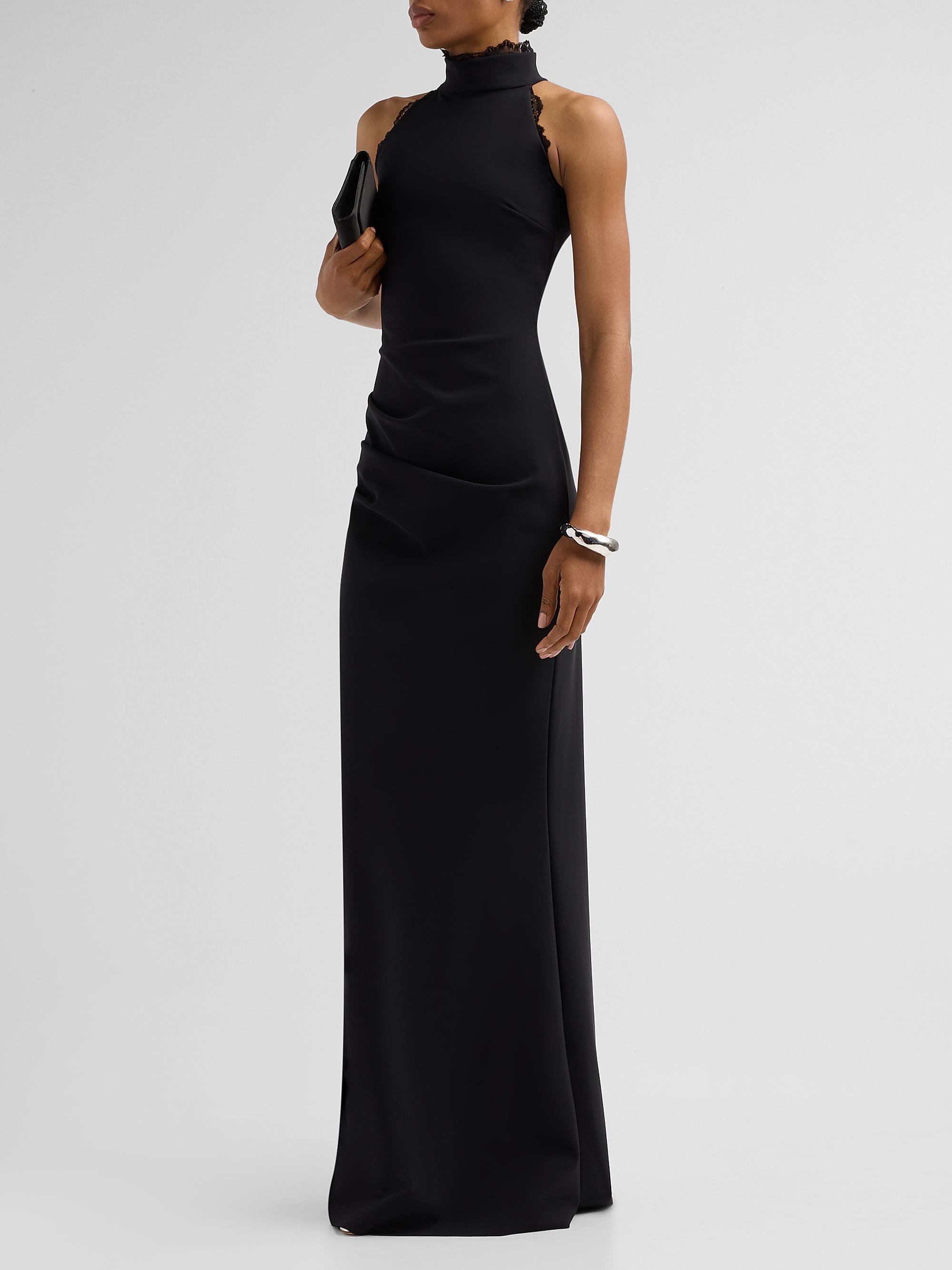 Chiara Boni La Petite Robe Women's Kyomi Lace-Trim Draped Gown - Black | Thumbnail 4