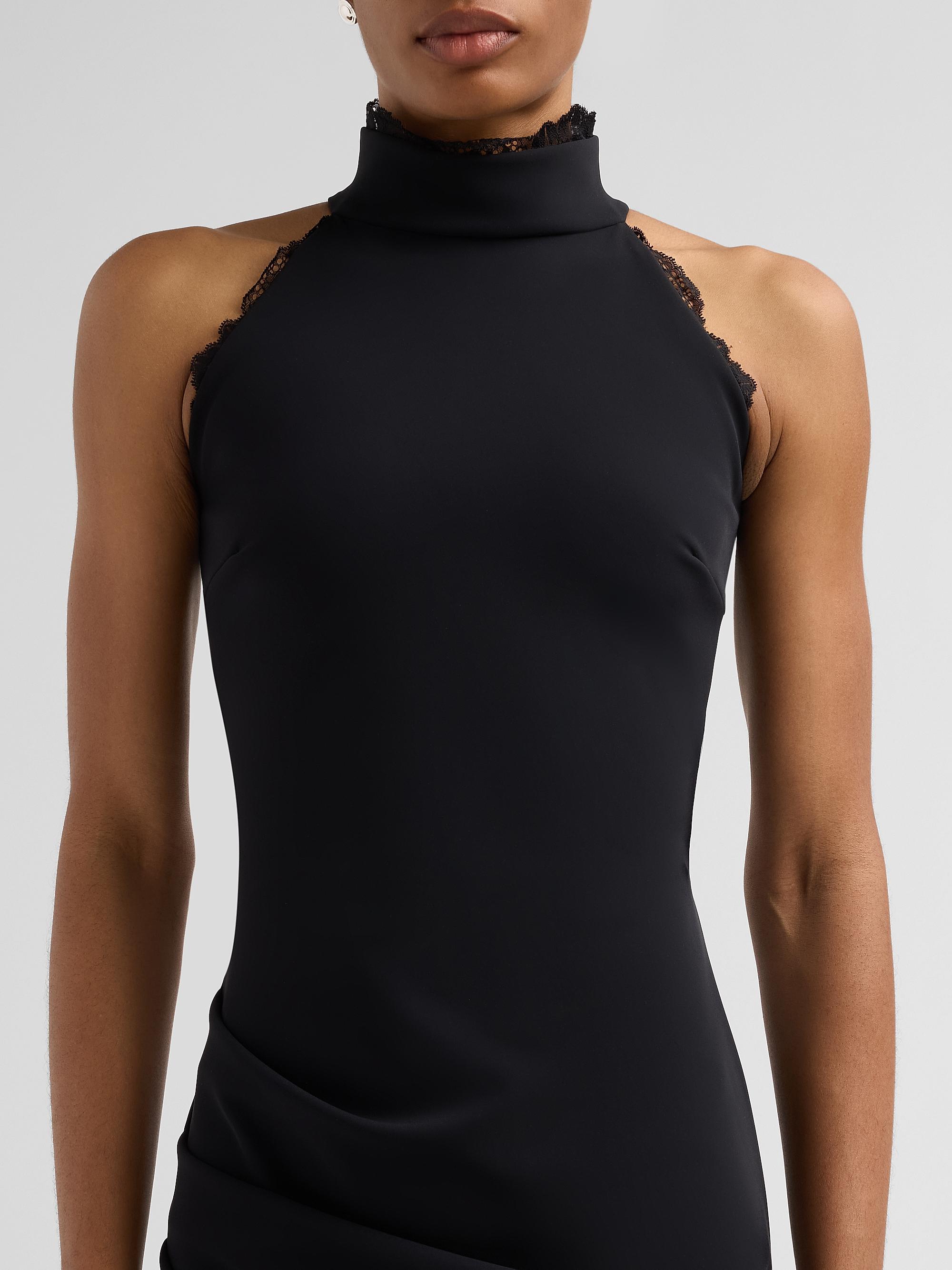 Chiara Boni La Petite Robe Women's Kyomi Lace-Trim Draped Gown - Black | Thumbnail 5