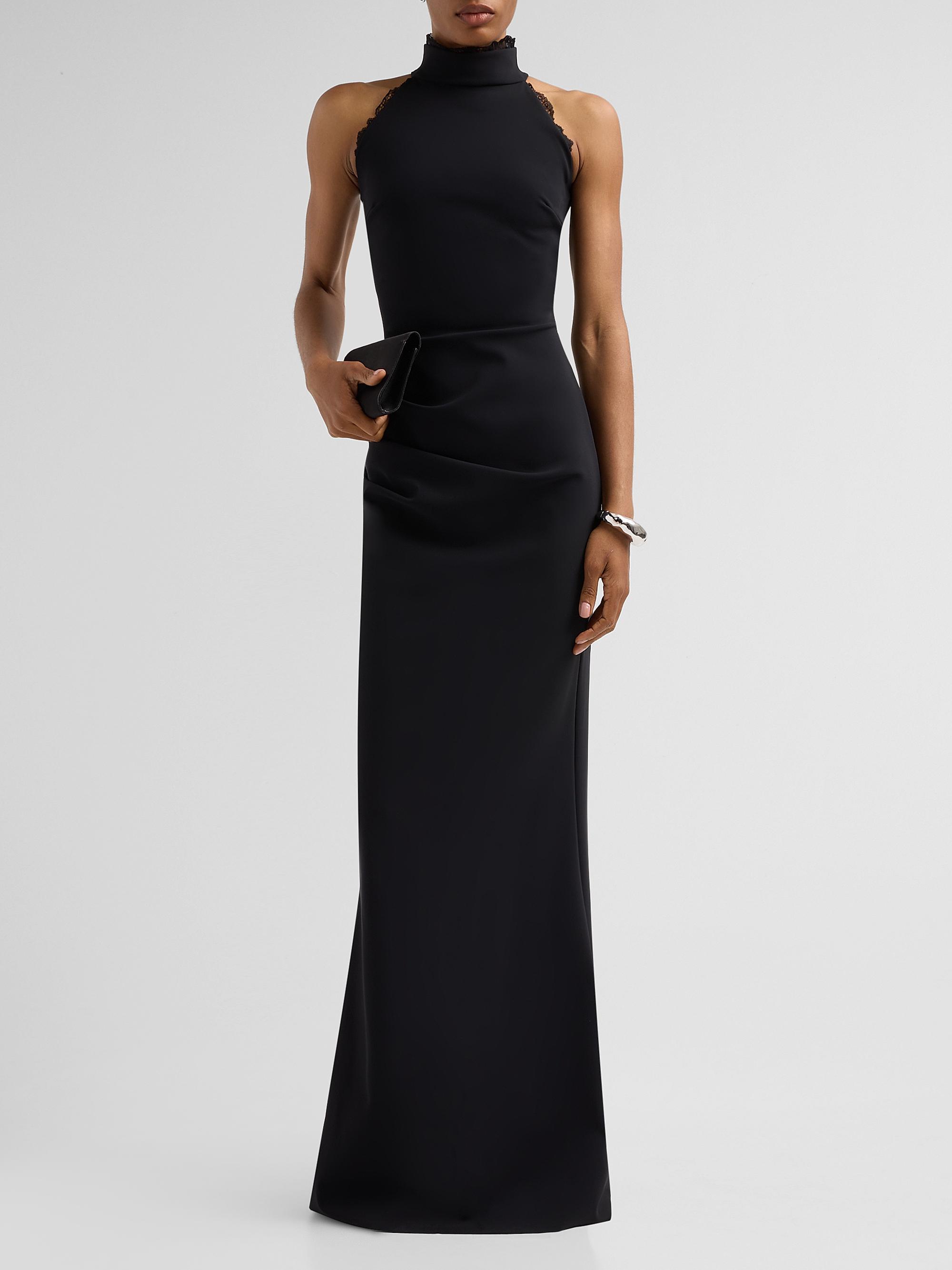 Chiara Boni La Petite Robe Women's Kyomi Lace-Trim Draped Gown - Black | Thumbnail 2