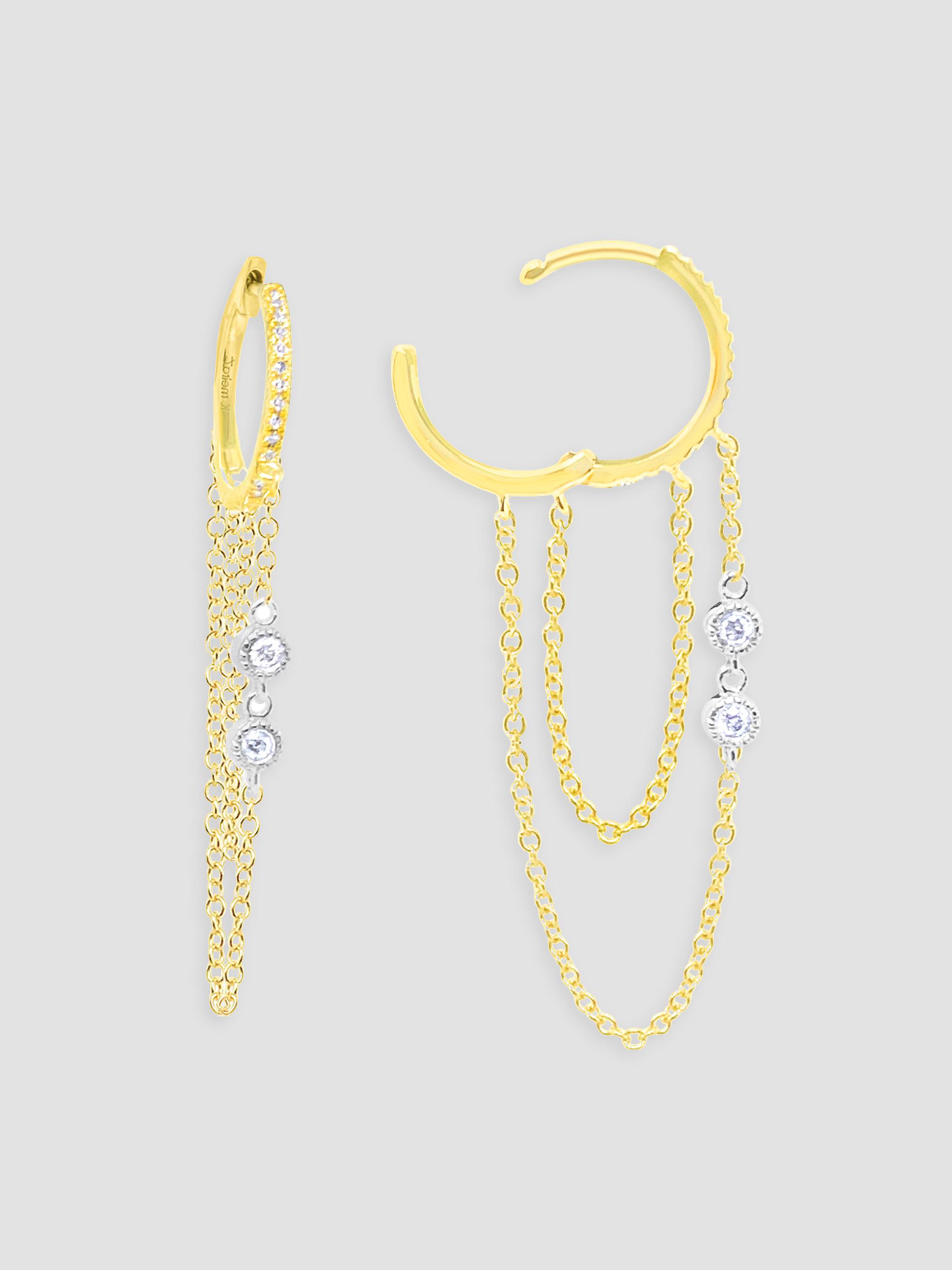 Two-Tone 14K Gold & 0.21 TCW Diamond Chain Drop Earrings