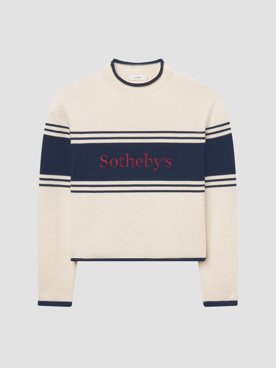 Frame Women's  X Sotheby's Rolled Cotton Sweater In Cream Multi