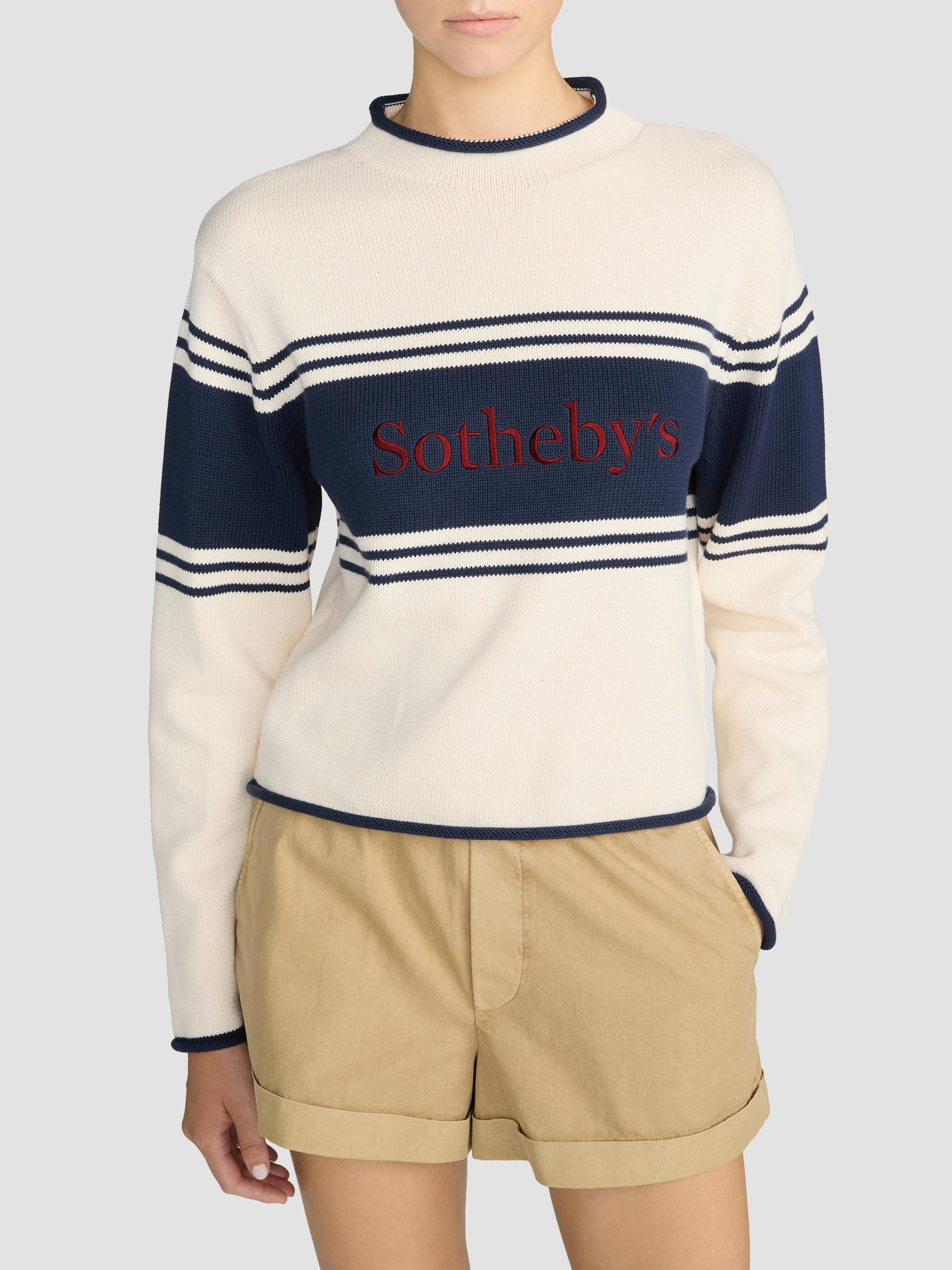 FRAME Women's  X Sotheby's Rolled Cotton Sweater - Cream Multi | Thumbnail 4
