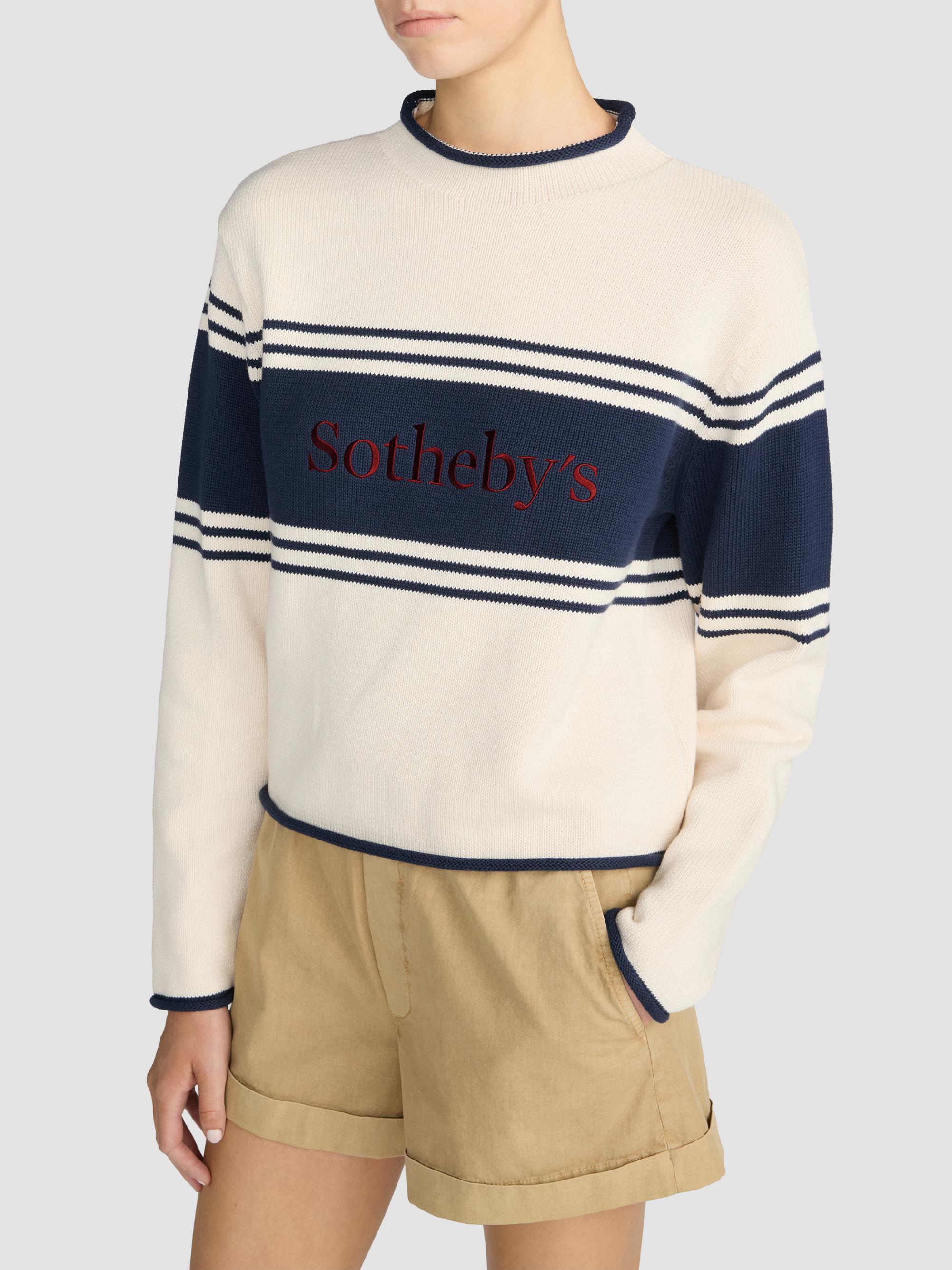 FRAME Women's  X Sotheby's Rolled Cotton Sweater - Cream Multi | Thumbnail 7