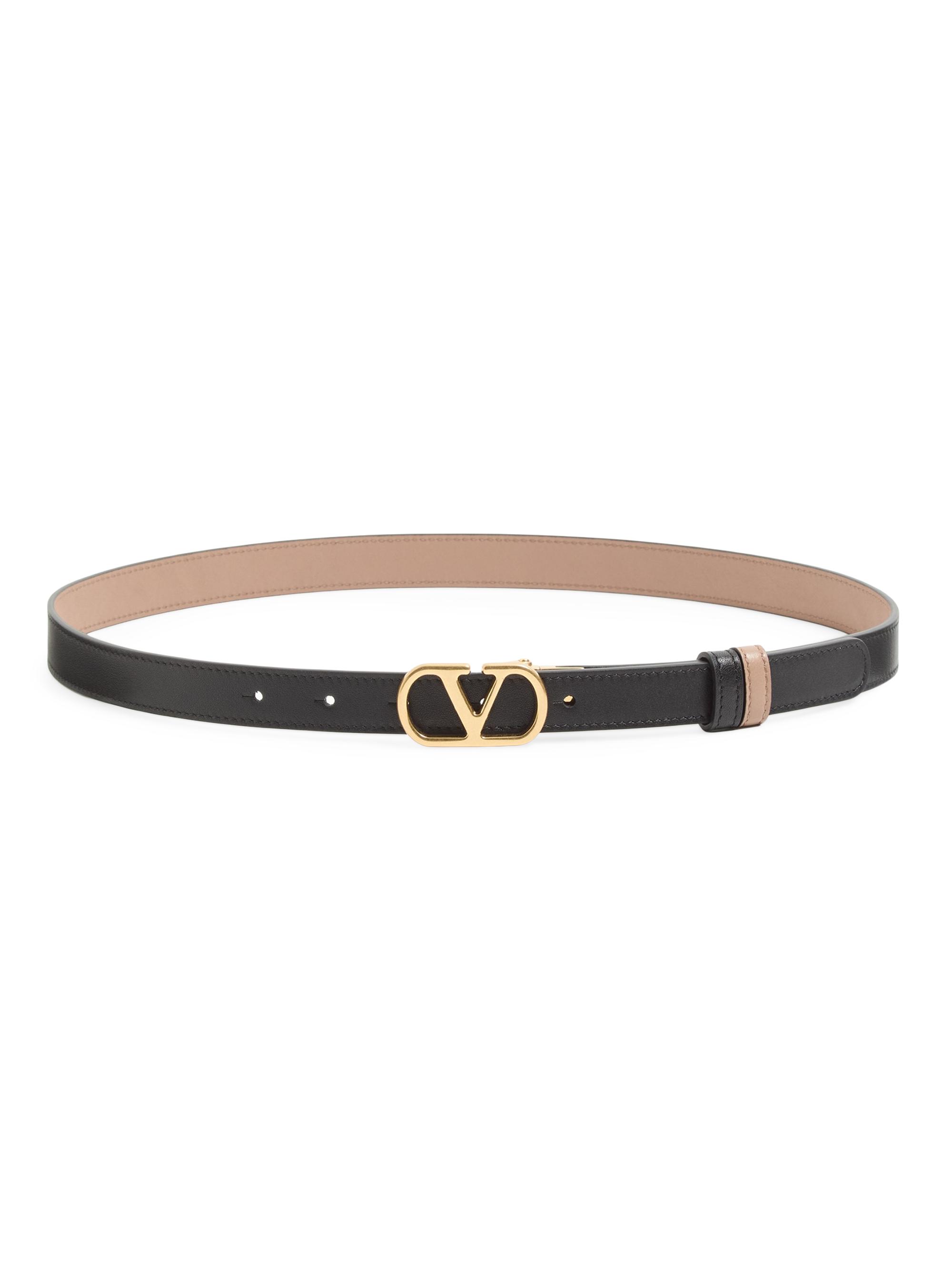Valentino Garavani Women's VLogo Signature Reversible Shiny Calfskin Belt - Black Beige