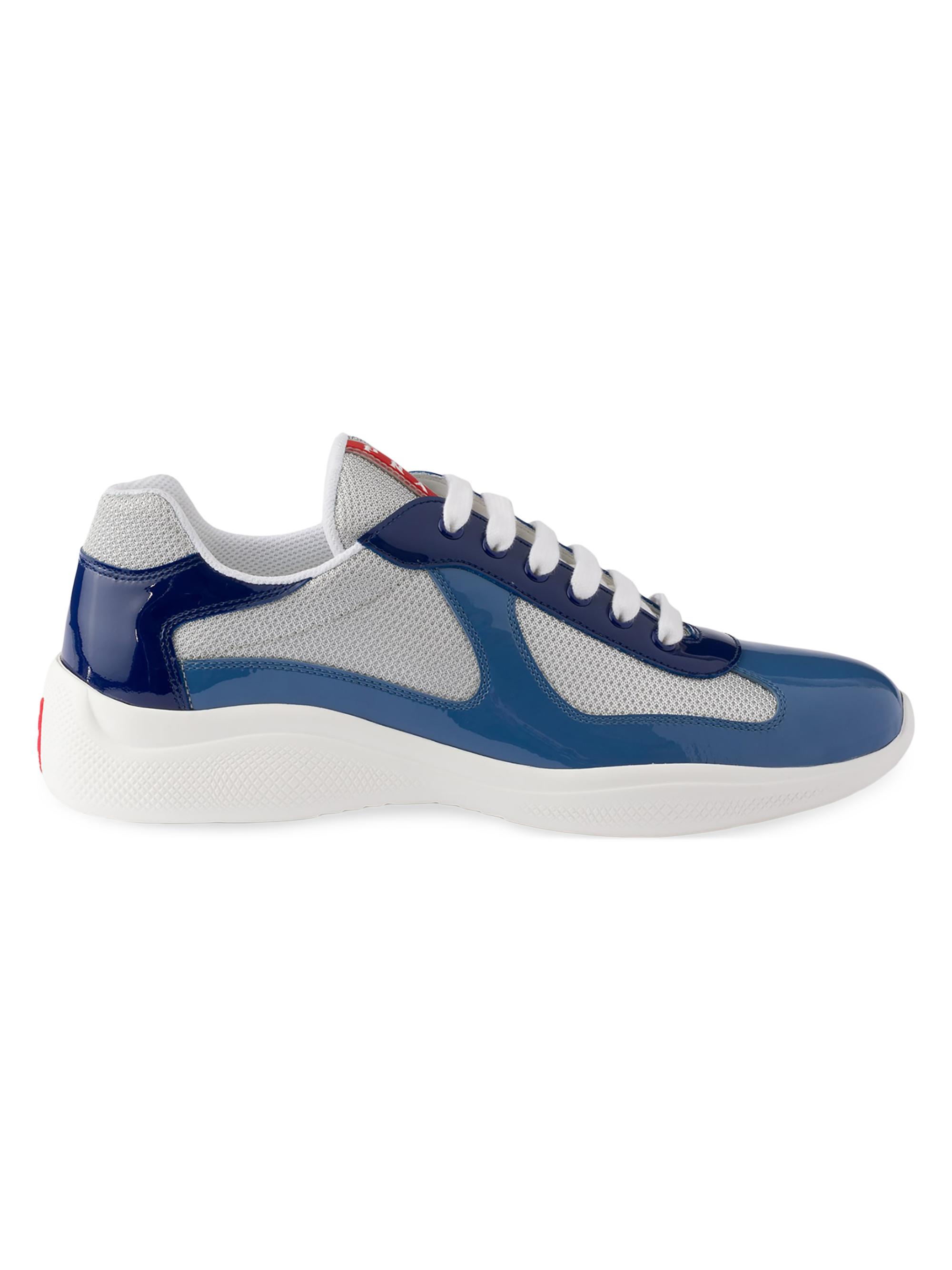 Prada Men's Patent Leather and Technical Fabric America's Cup Sneakers - Blue - Women's Shoes