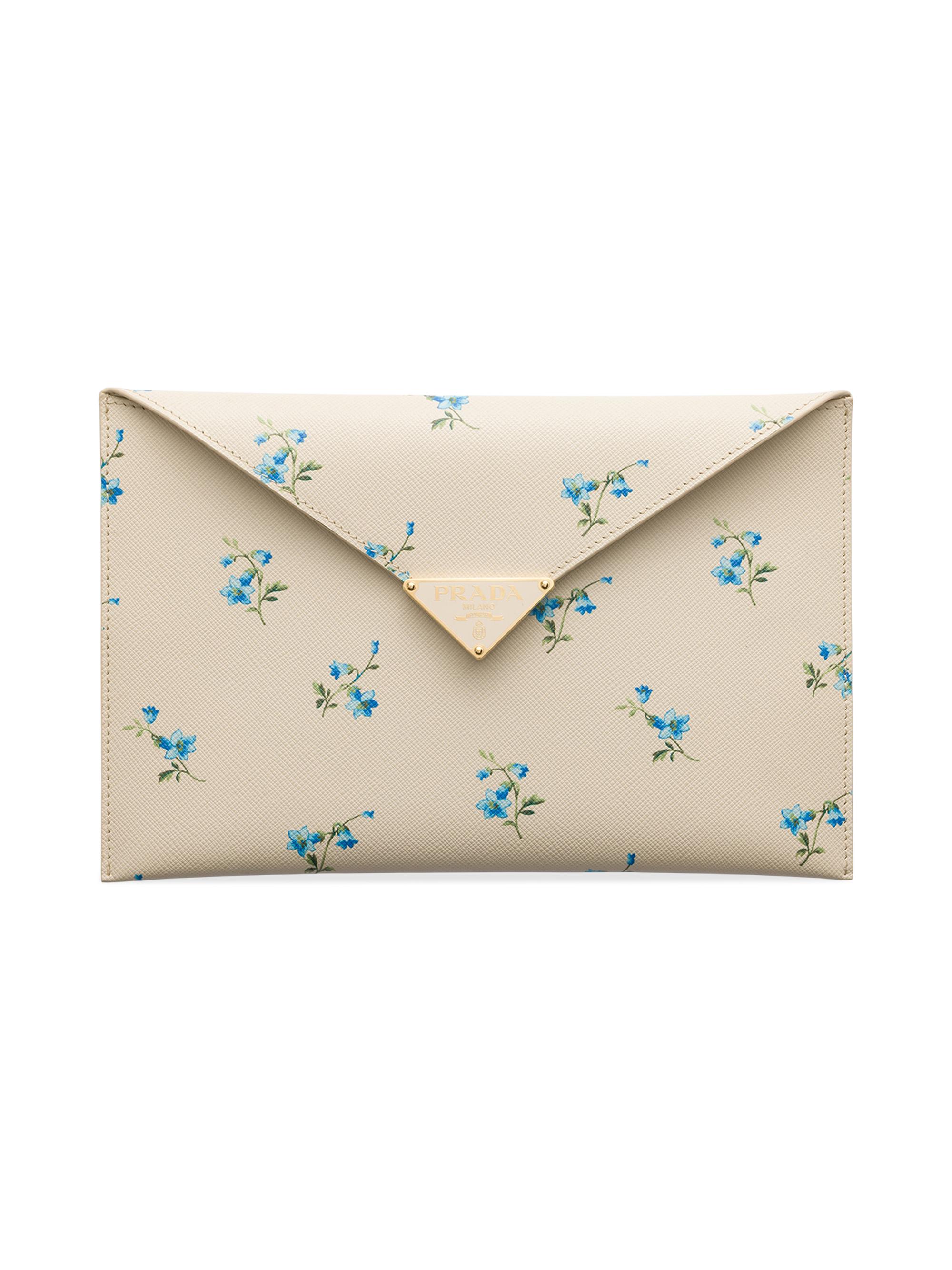 Prada Women's Printed Saffiano Leather Envelope Clutch - Beige Khaki