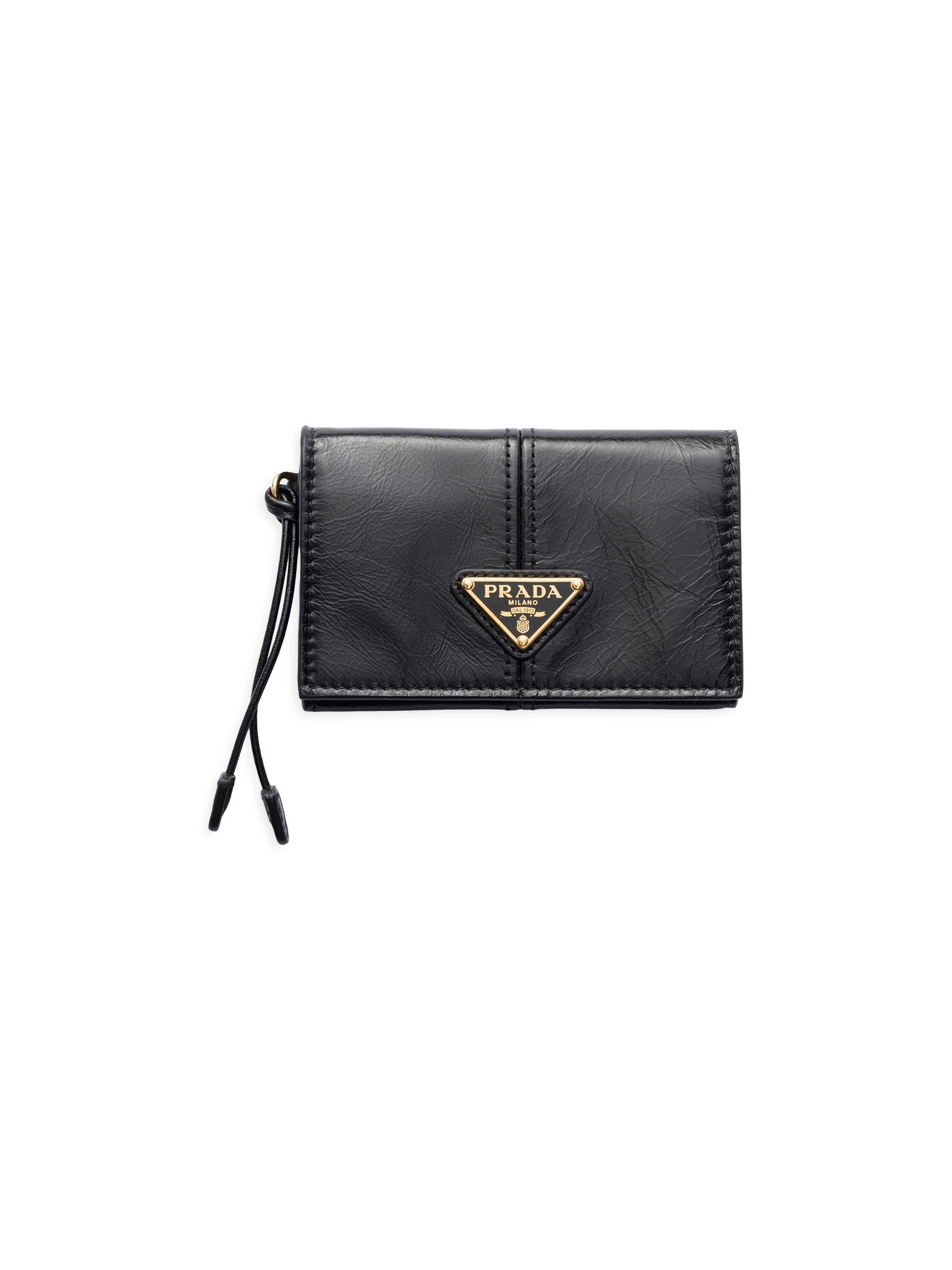 Prada Women's Leather Card Holder with Flap - Black - Women's Accessories
