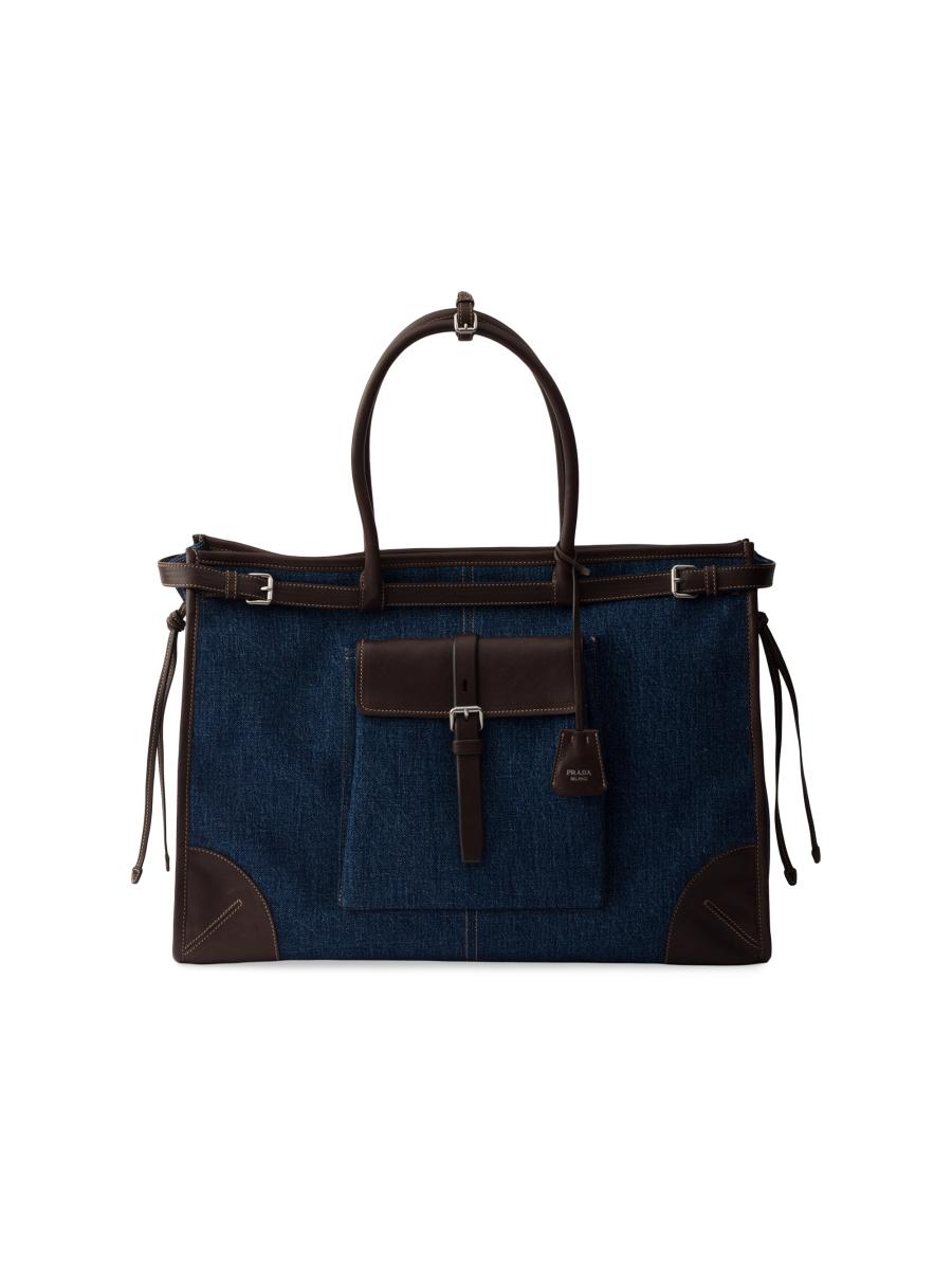 Prada Men's Bonnie Denim And Leather Tote Bag In Blue