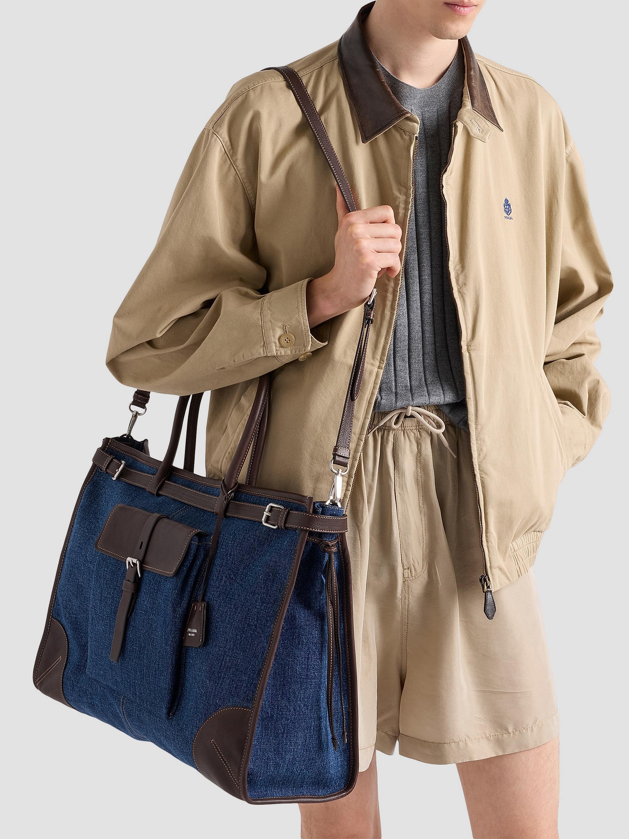 Prada Men's Bonnie Denim and Leather Tote Bag - Blue | Thumbnail 2