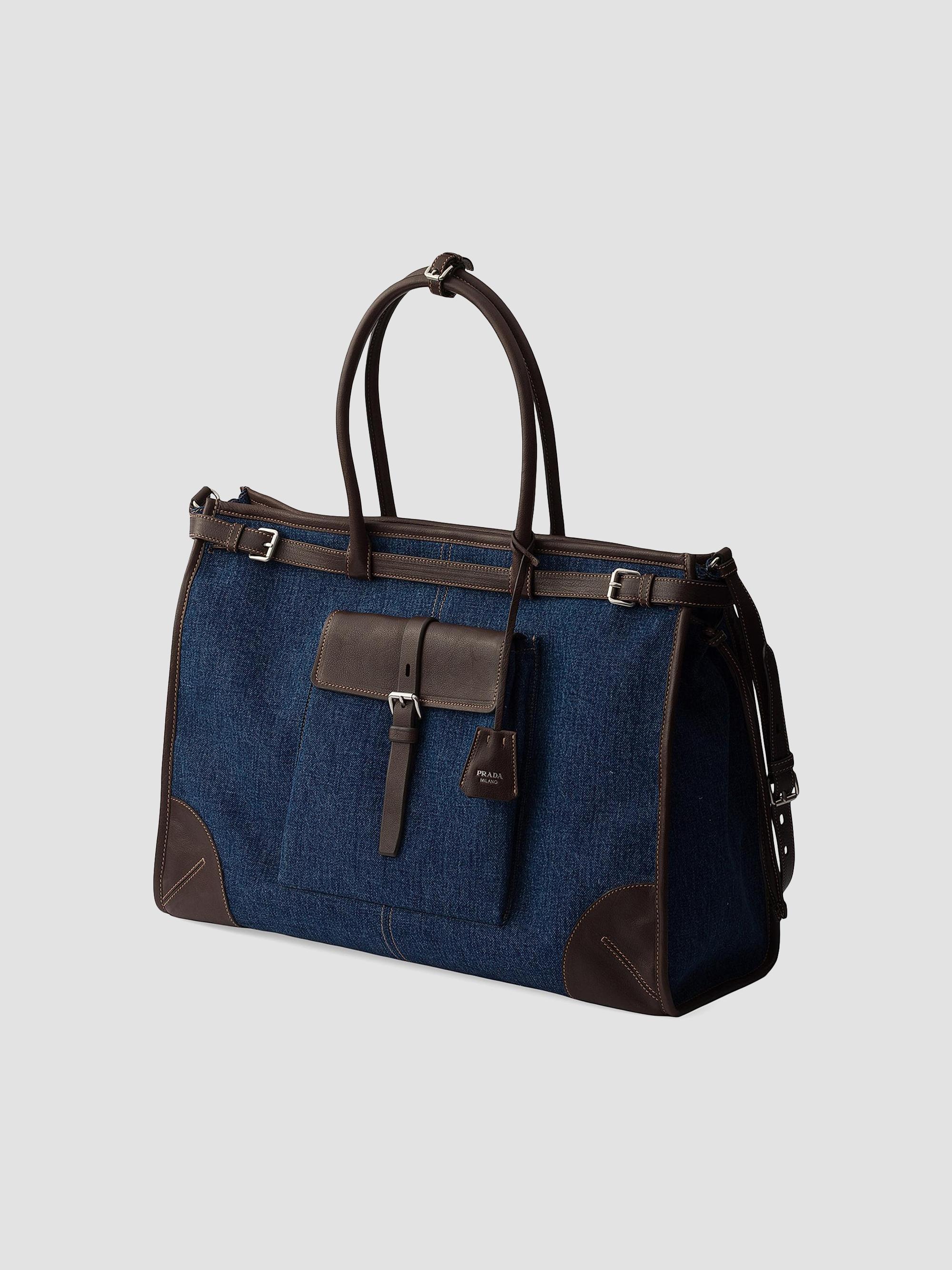 Prada Men's Bonnie Denim and Leather Tote Bag - Blue | Thumbnail 4
