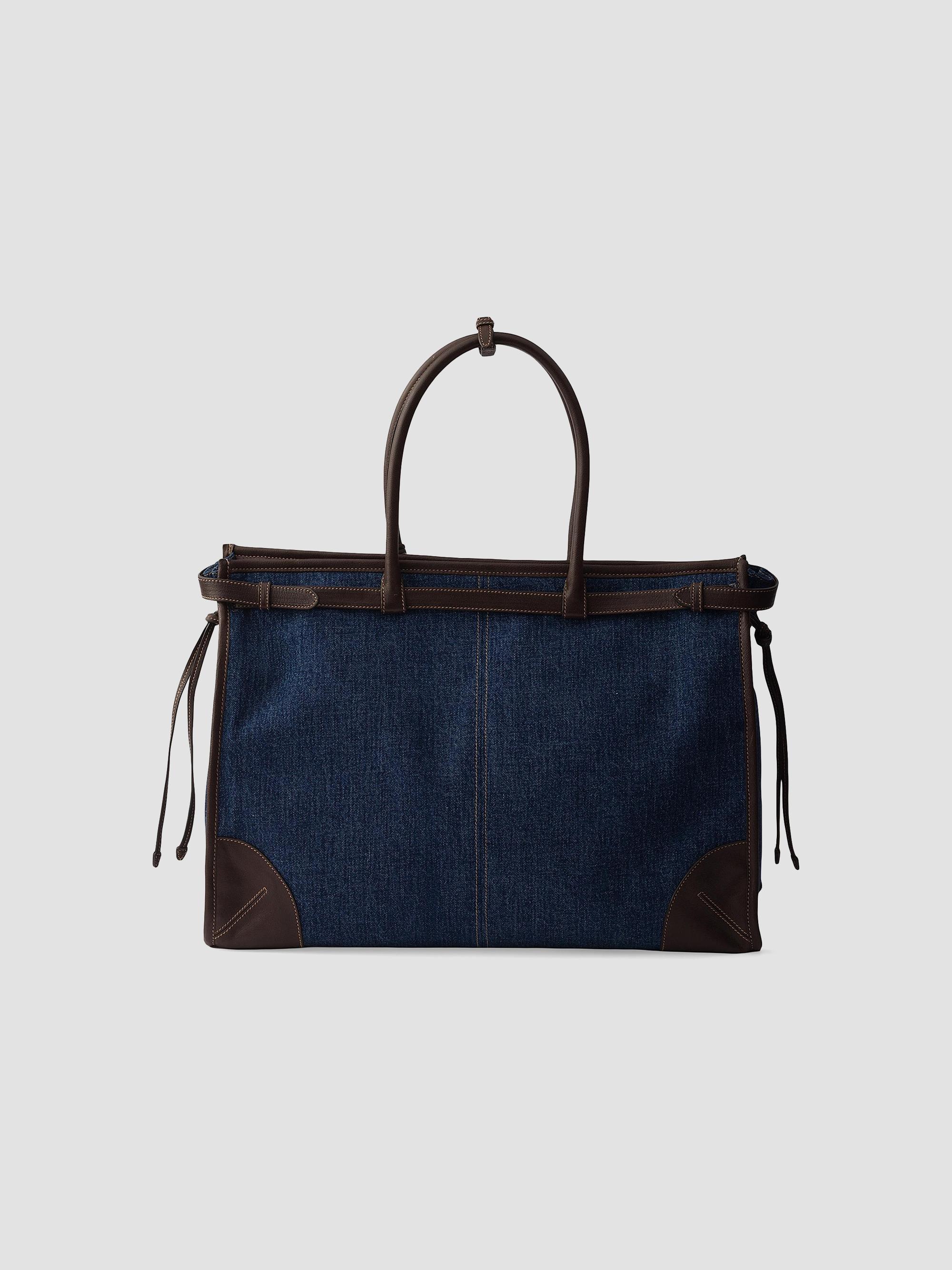 Prada Men's Bonnie Denim and Leather Tote Bag - Blue | Thumbnail 5