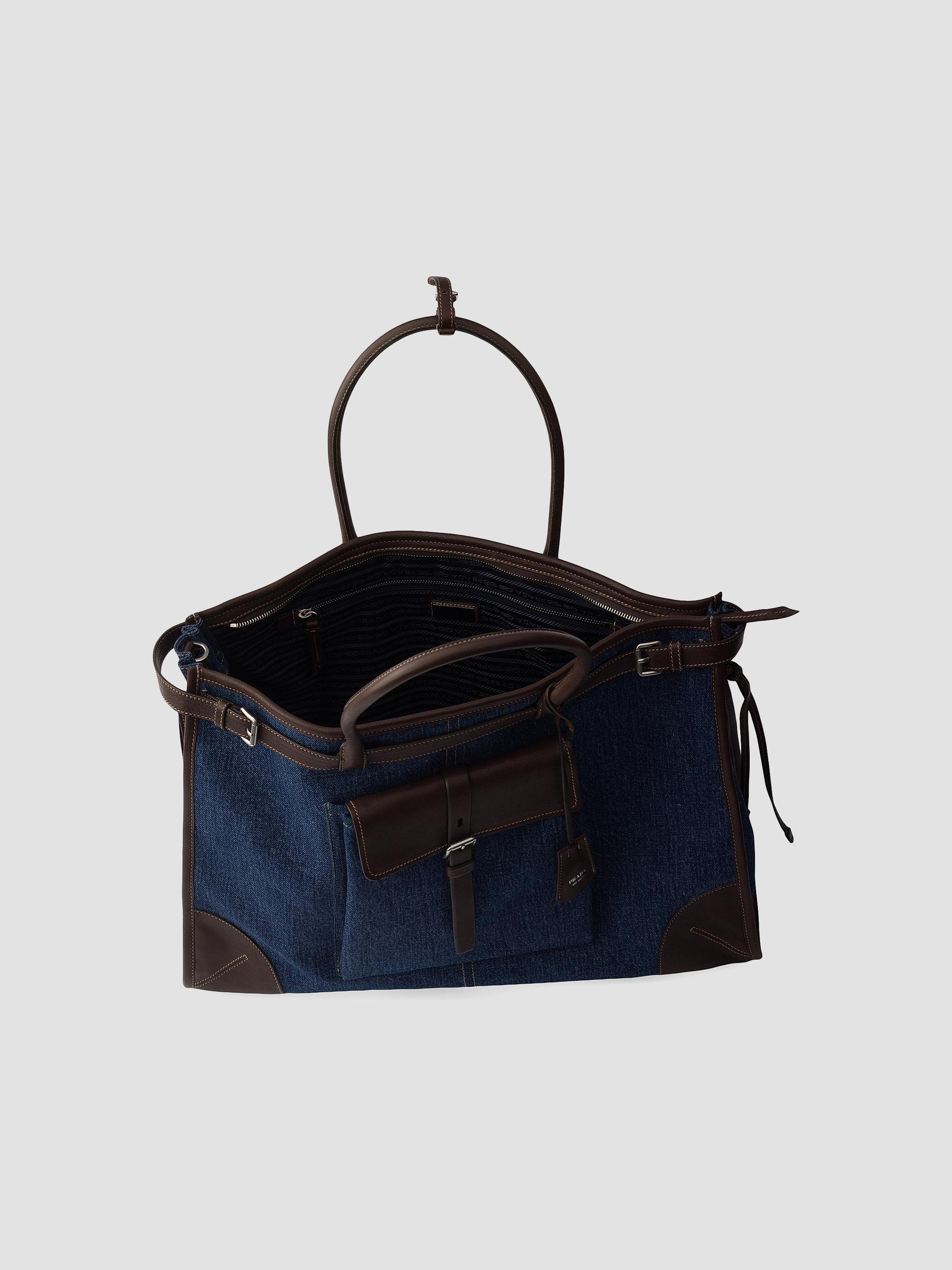 Prada Men's Bonnie Denim and Leather Tote Bag - Blue | Thumbnail 6