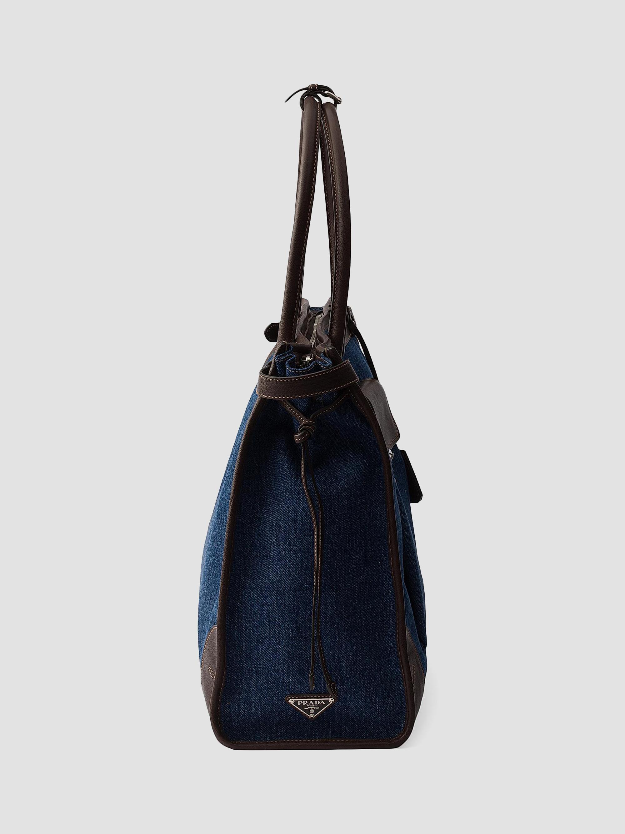 Prada Men's Bonnie Denim and Leather Tote Bag - Blue | Thumbnail 7