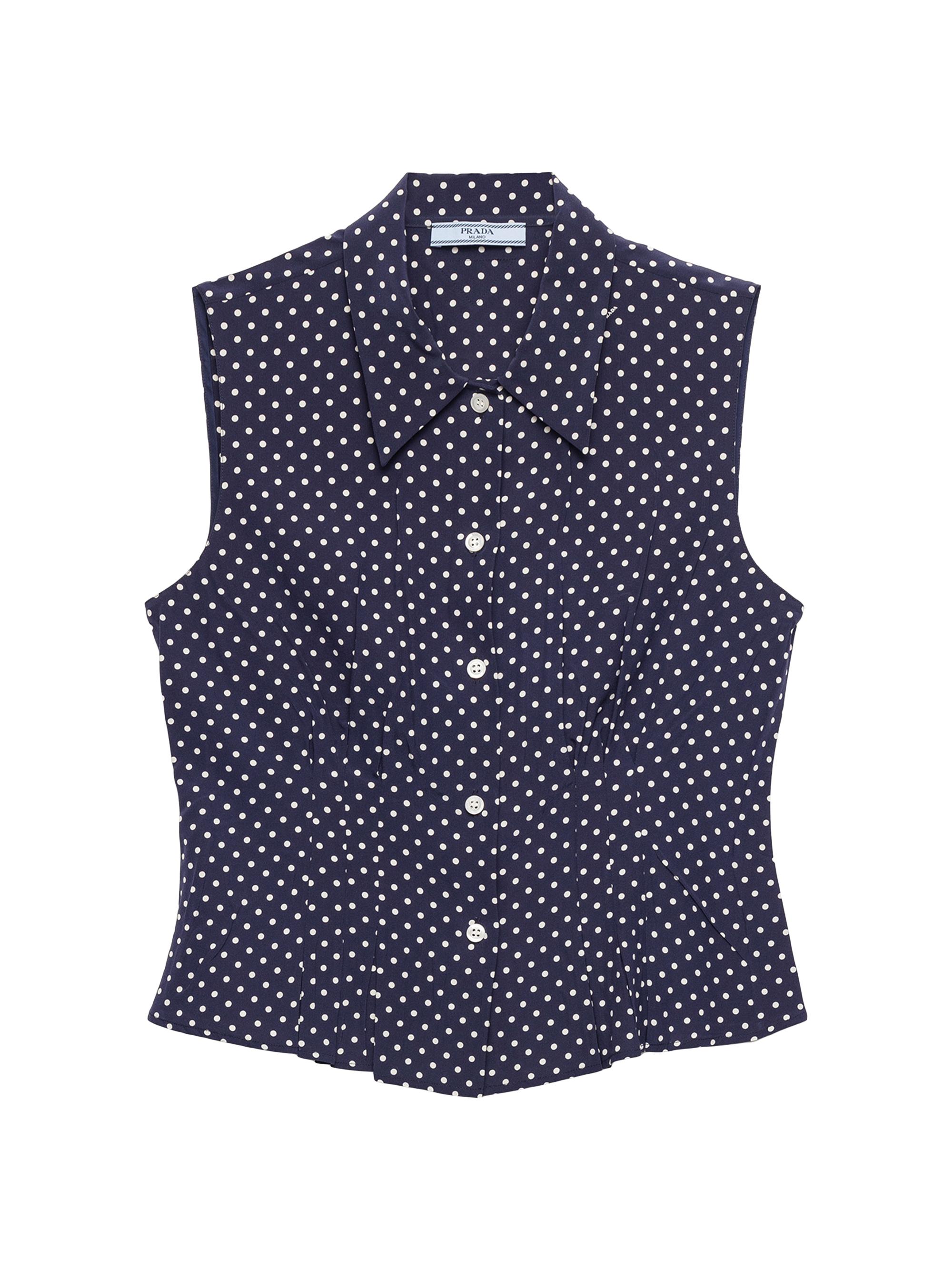 Prada Women's Sleeveless Polka-Dot Marocain Silk Shirt - Blue | Thumbnail 6