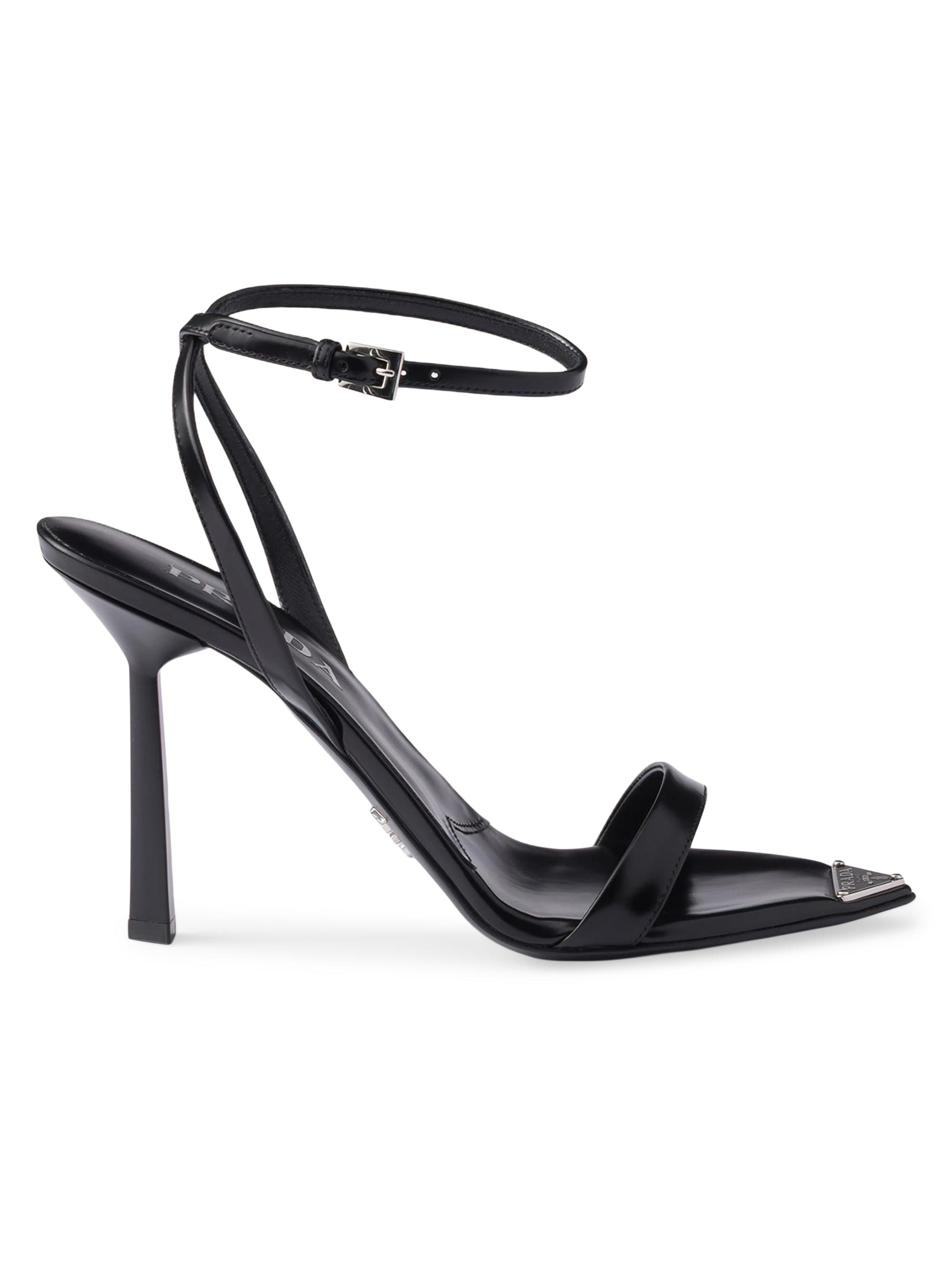 Prada Women's Brushed Leather Sandals - Black - Women's Clothing