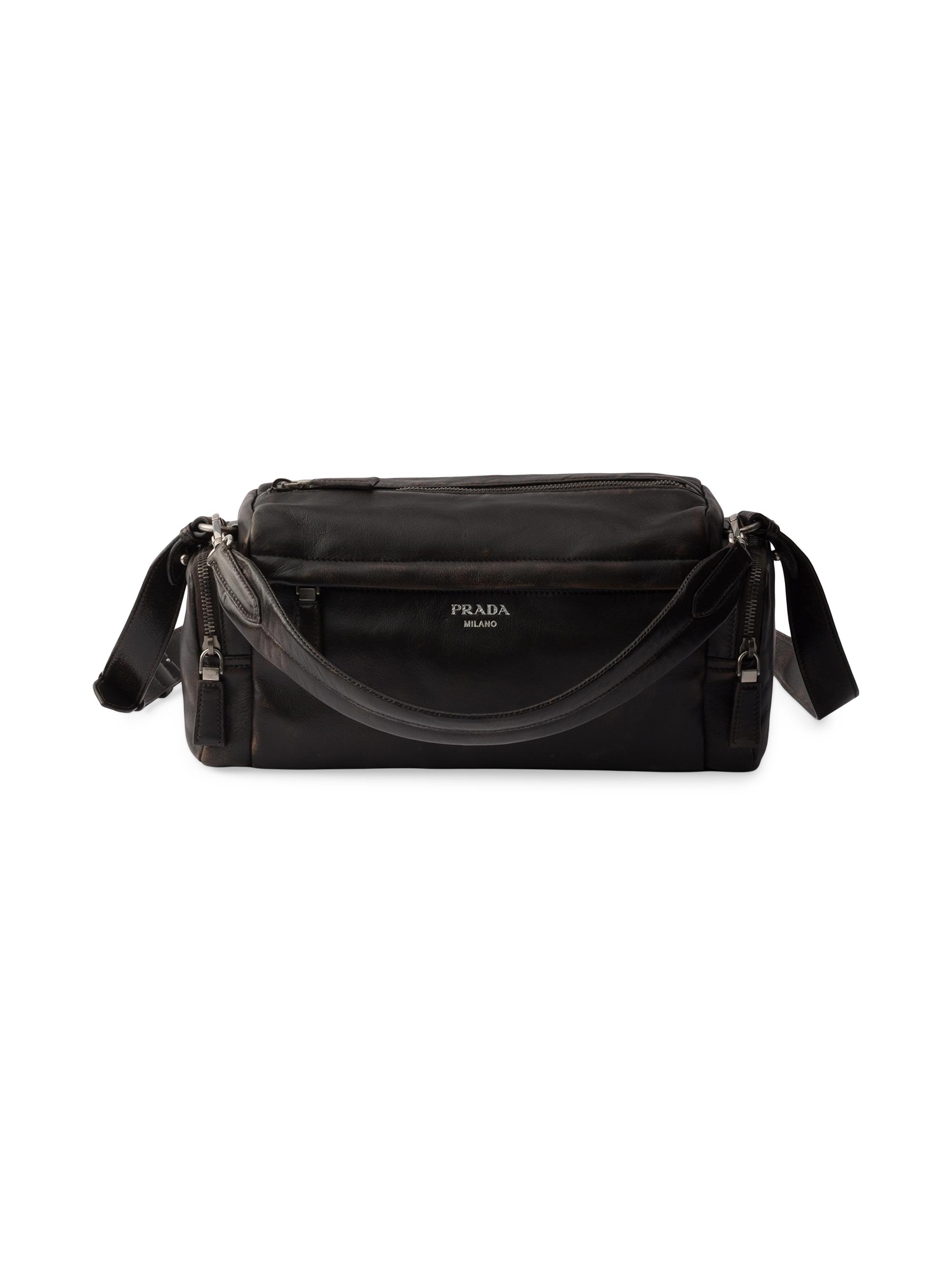 Prada Men's Distressed Nappa Leather Shoulder Bag - Brown