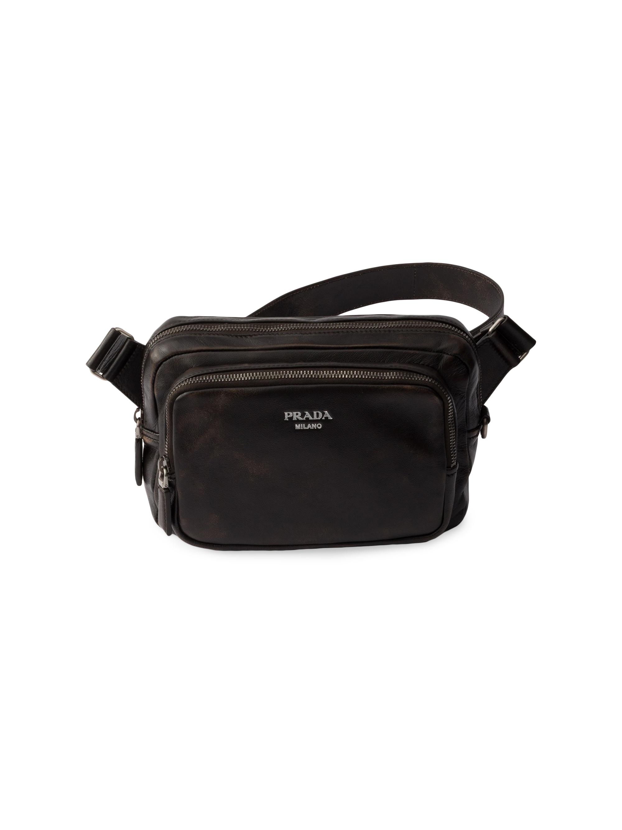 Prada Men's Distressed Nappa Leather Shoulder Bag - Brown