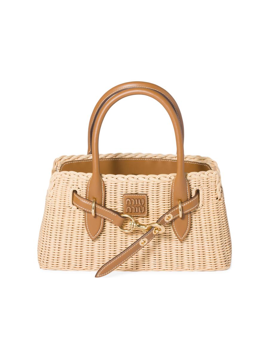Miu Miu Aventure Wicker and Leather Top Handle Bag | Saks Fifth Avenue