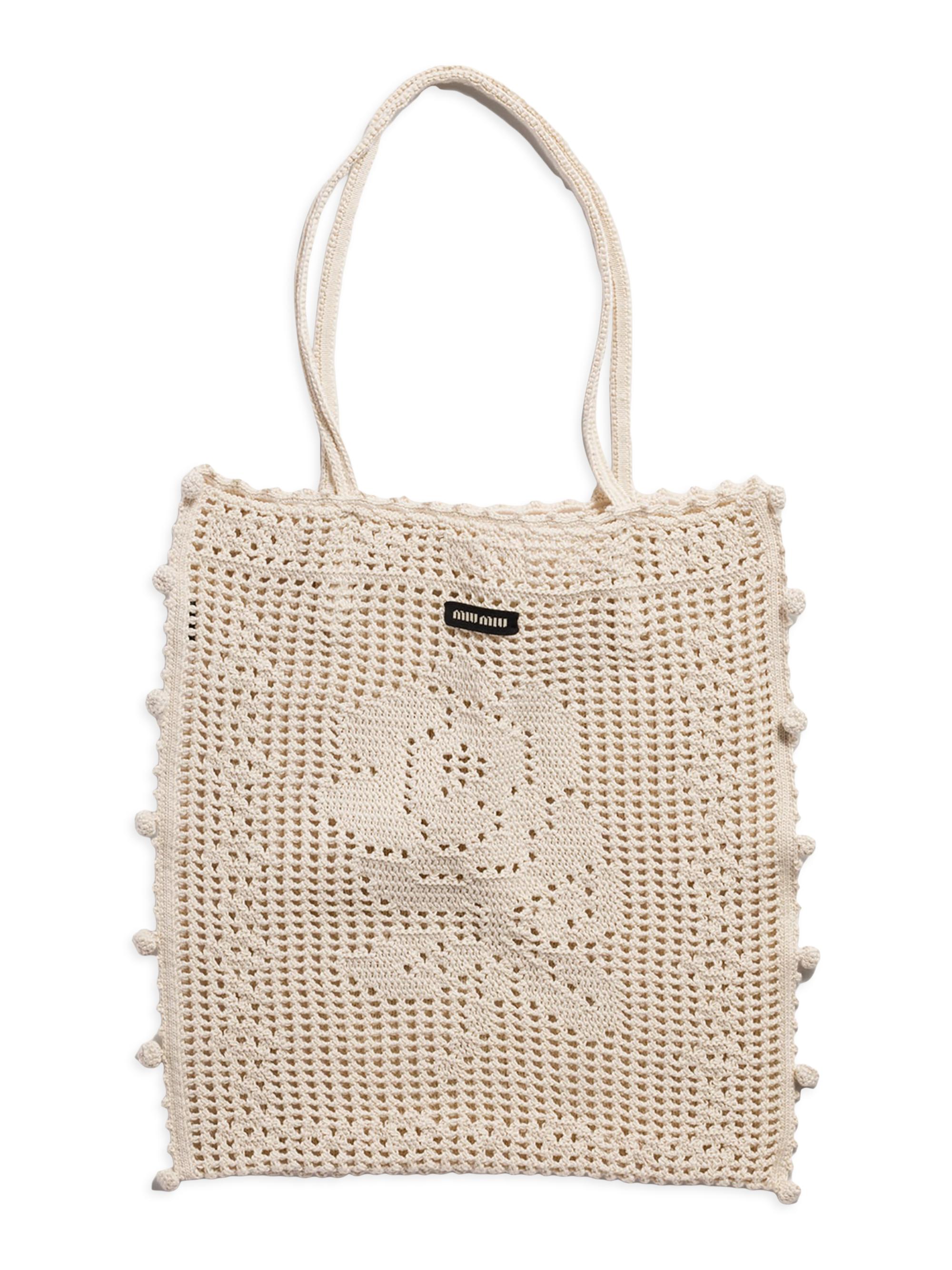 Miu Miu Women's Cotton Crochet Tote Bag - Beige Khaki - Women's Bags
