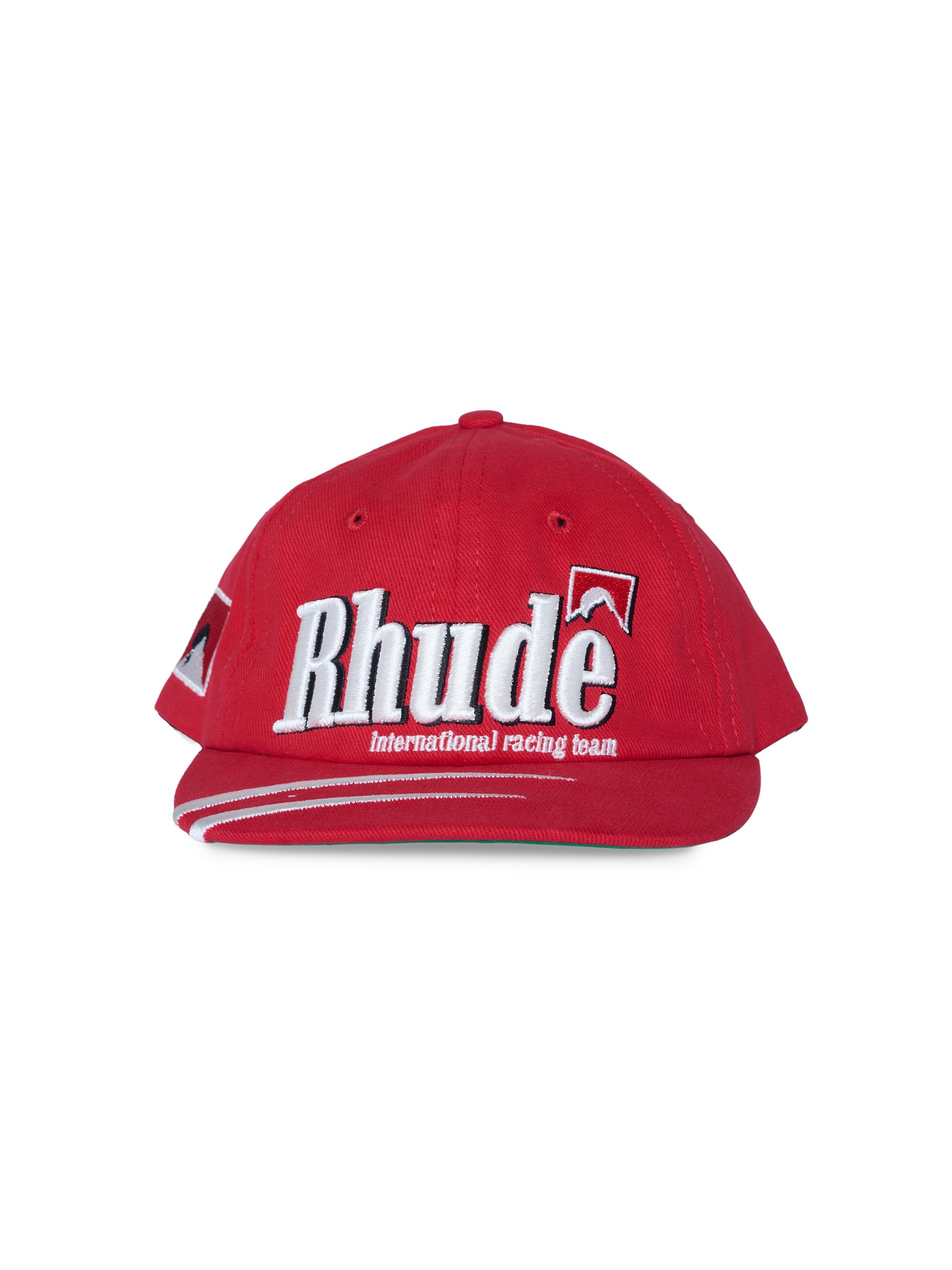 Rhude Men's Moonlight Logo-Embroidered Dual Striped Cotton Cap - Red White