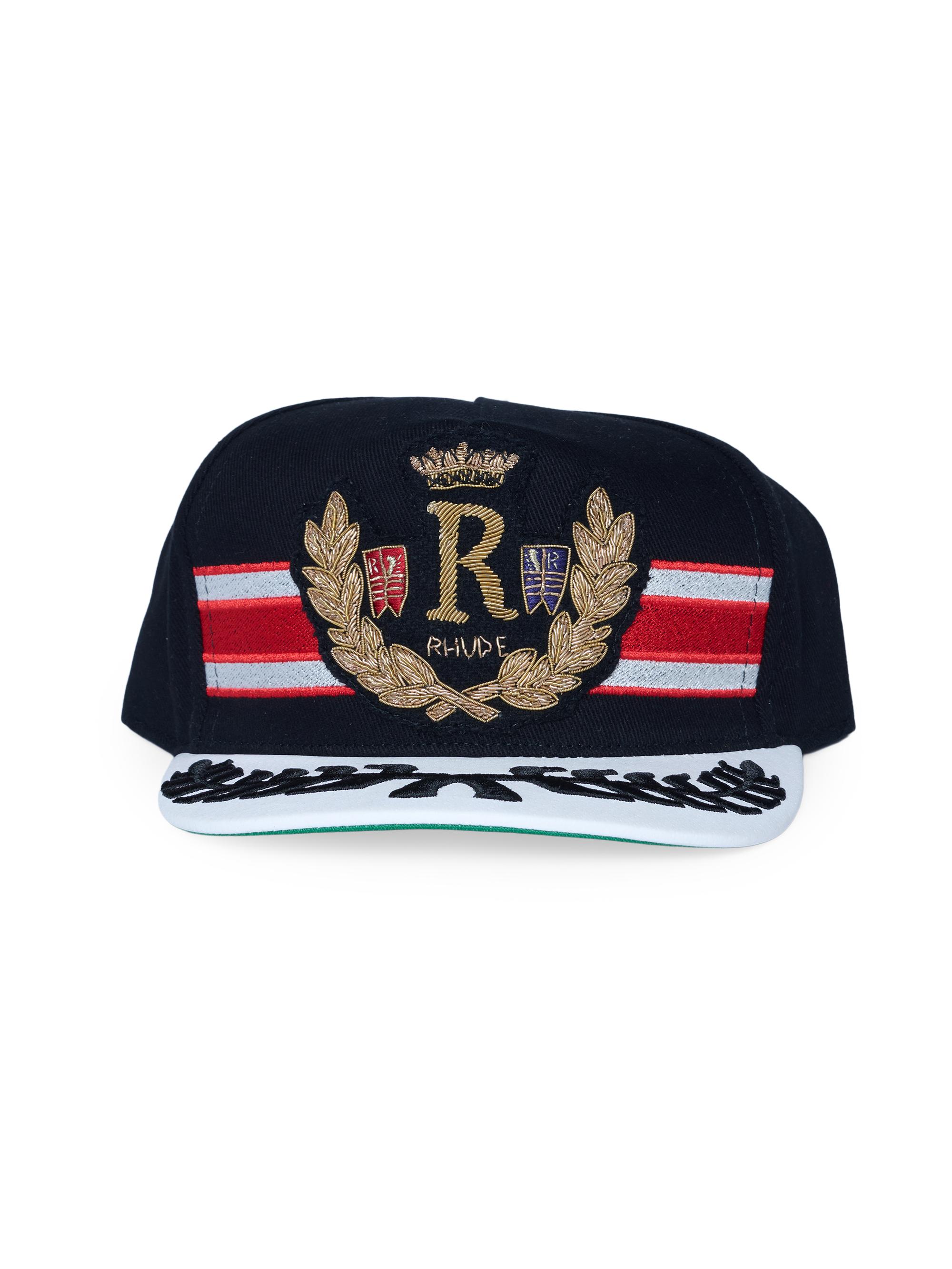 Rhude Men's Captain  Crest Trucker Hat - Black Red White
