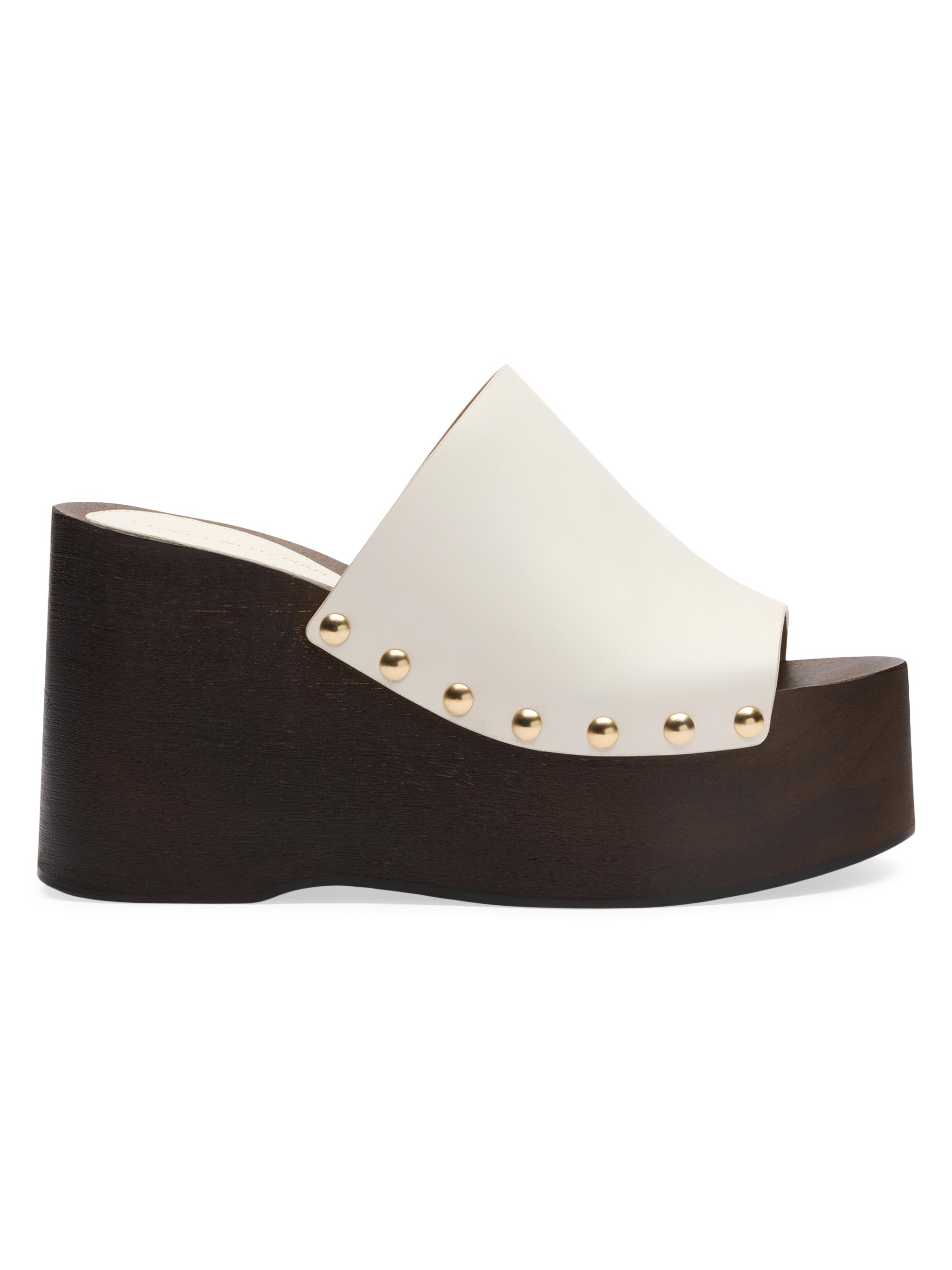 Stuart Weitzman Women's Kate 100MM Leather Clog Slide Sandals - Cream