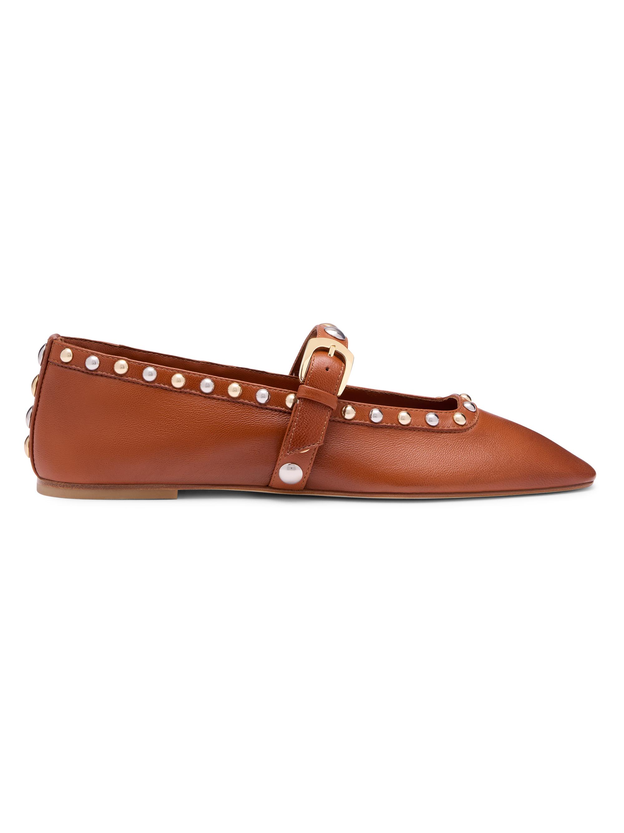 Stuart Weitzman Women's Perry Studded Leather Mary Janes - Boho Tan