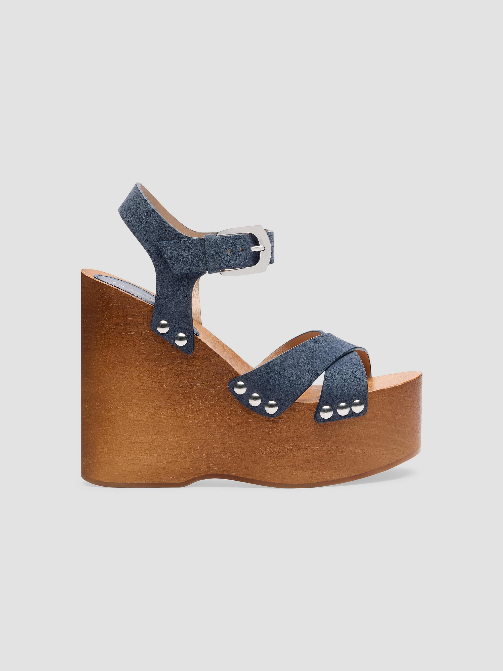 Stuart Weitzman Women's Kate 130MM Studded Suede Wedge Sandals - Stormy Blue | Thumbnail 4
