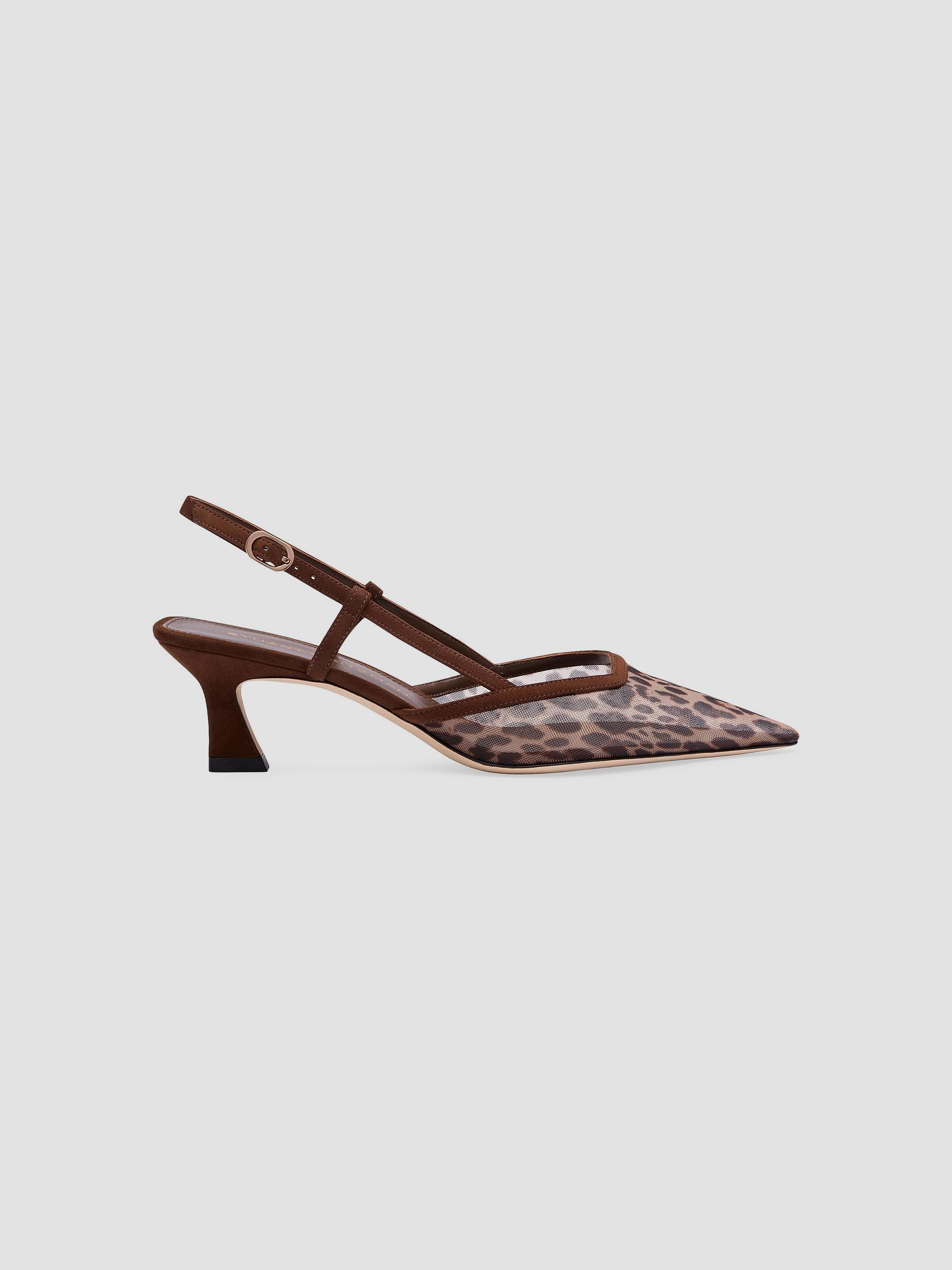 Stuart Weitzman Women's Vinnie 50MM Leopard Mesh Slingback Pumps - Classic Cigar | Thumbnail 4