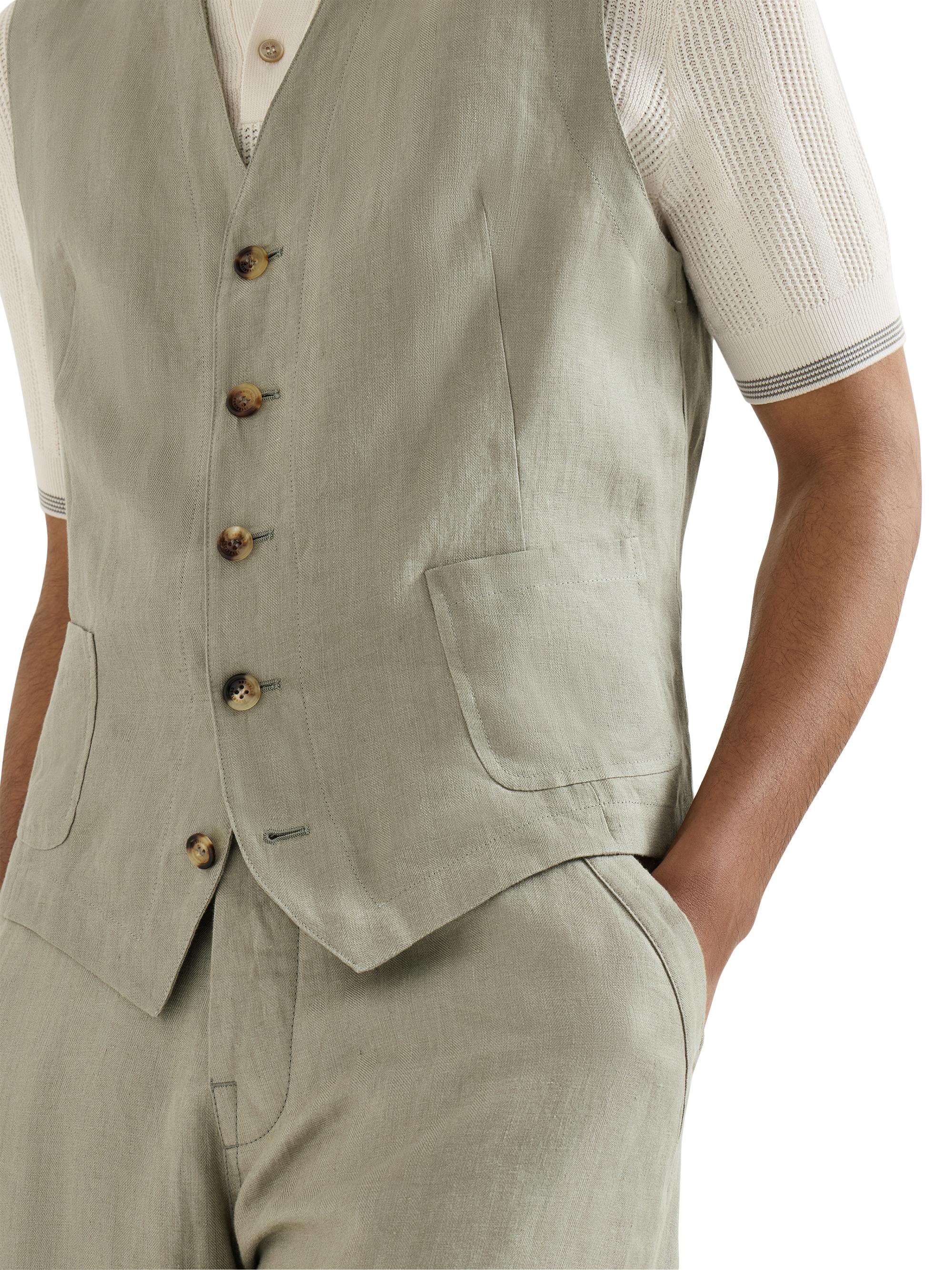 Brunello Cucinelli Linen Micro Chevron Waistcoat | Saks Fifth Avenue